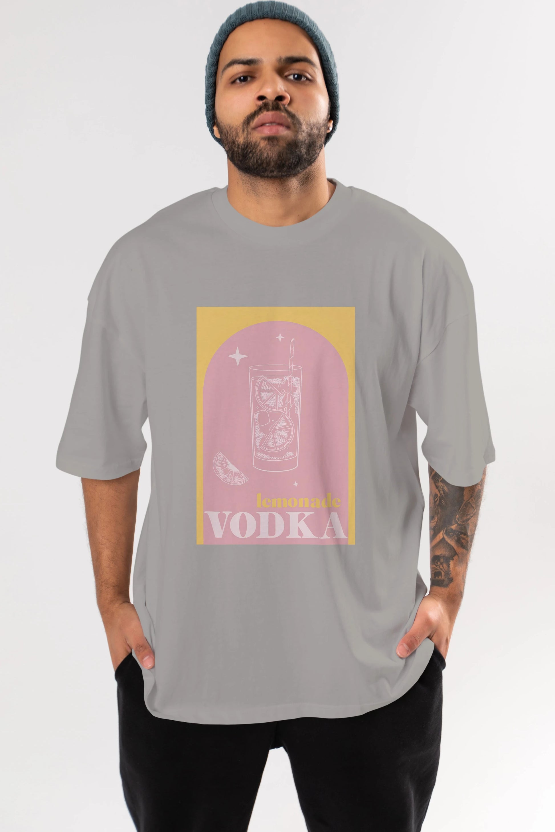 Vodka Limon Ön Baskılı Oversize t-shirt Erkek Kadın Unisex %100 Pamuk Bisiklet Yaka tişort