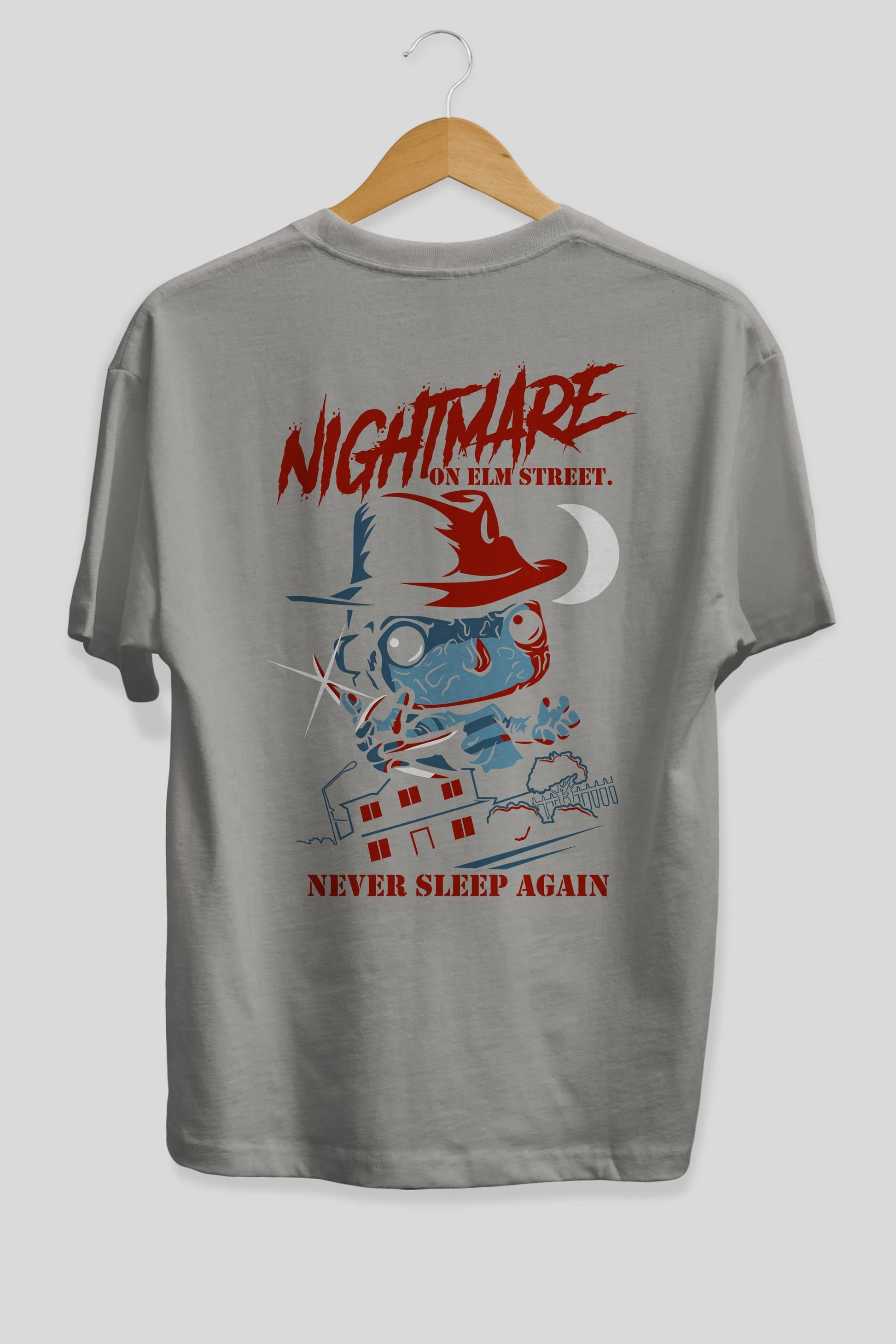 Nightmare Elm Sokağı Arka Baskılı Oversize t-shirt Erkek Kadın Unisex %100 Pamuk Bisiklet Yaka tişort
