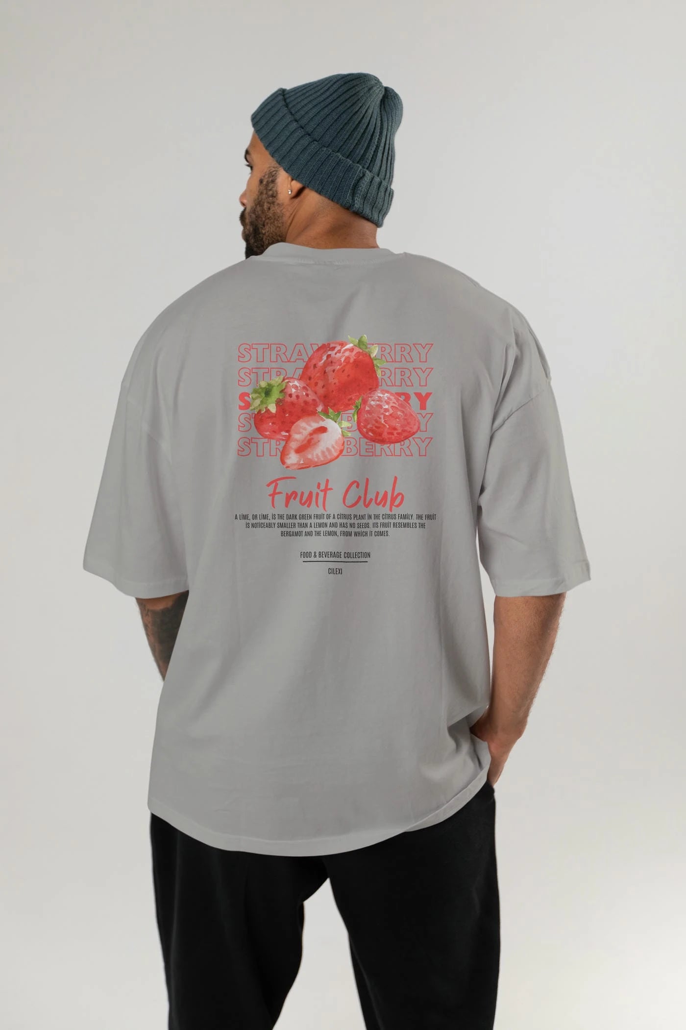 Strawberry Arka Baskılı Oversize t-shirt Erkek Kadın Pamuk Bisiklet Yaka tişort