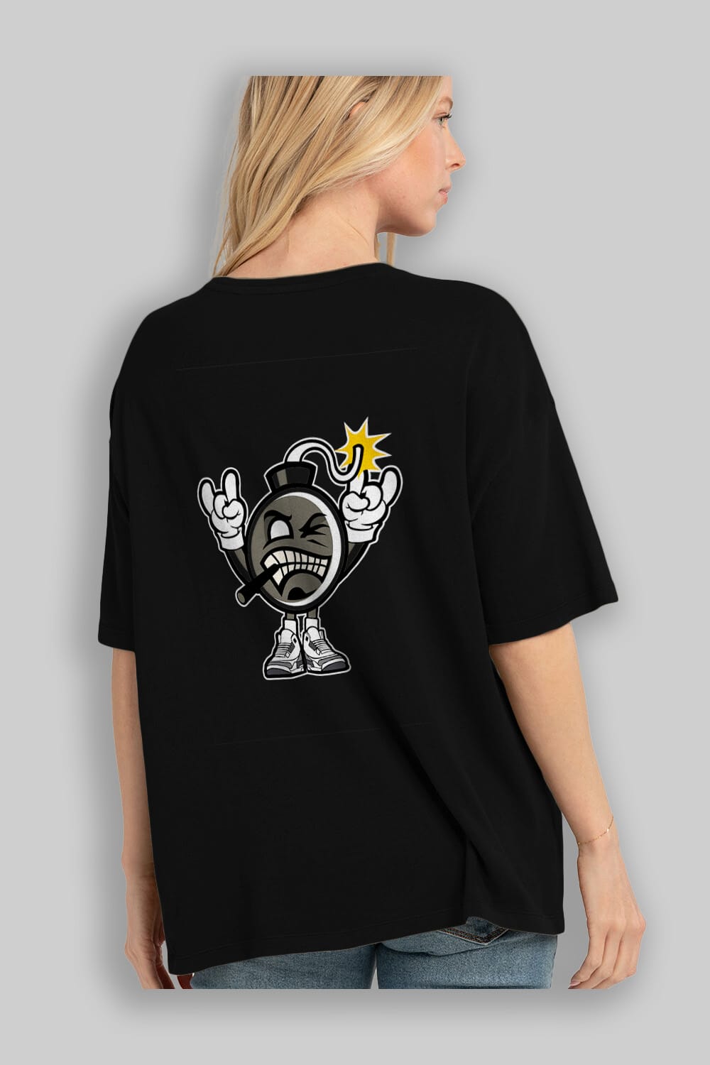 Evil Bomb Arka Baskılı Oversize t-shirt Erkek Kadın Unisex %100 Pamuk tişort