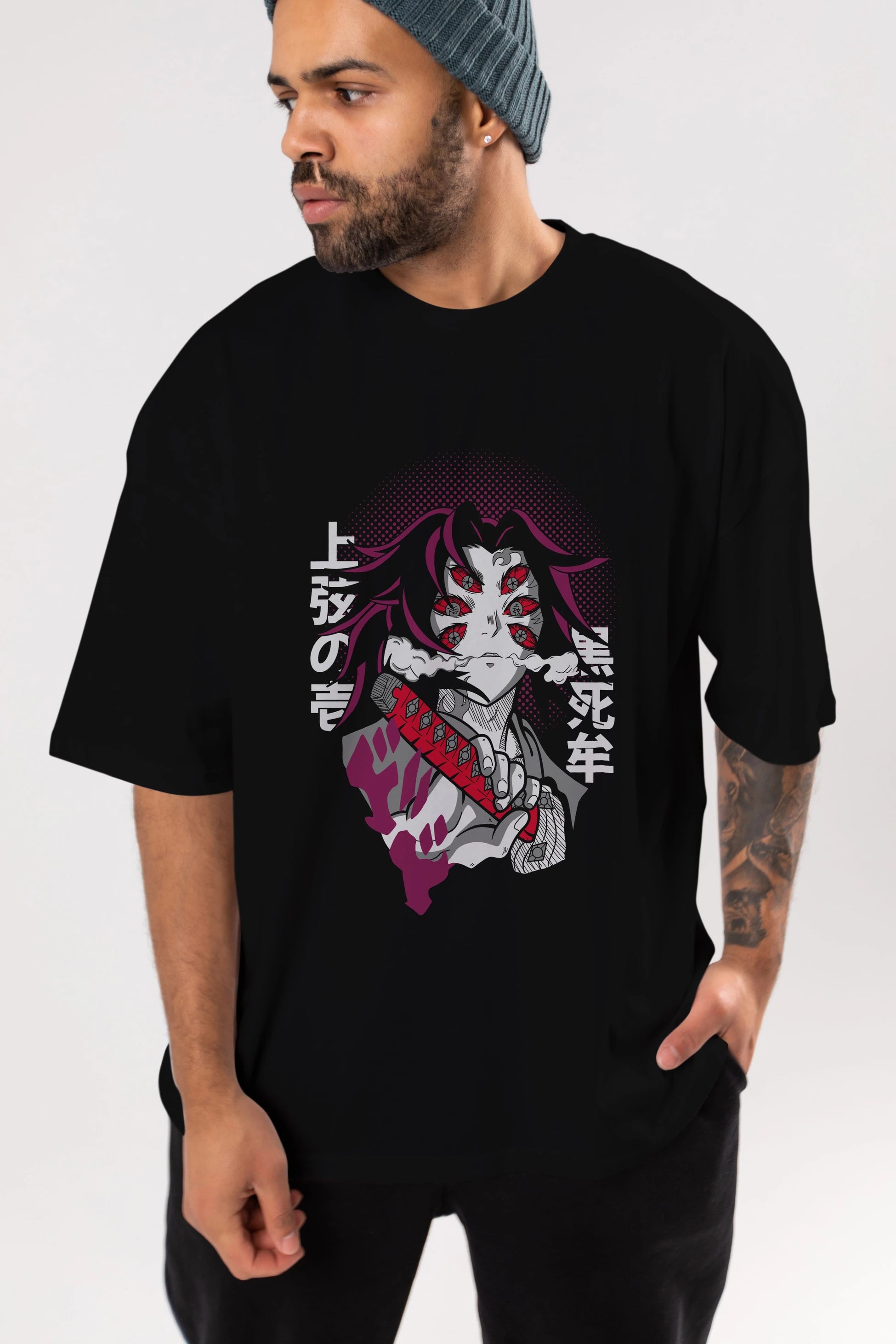 Kokushibo Anime Ön Baskılı Oversize t-shirt %100 pamuk Erkek Kadın Unisex