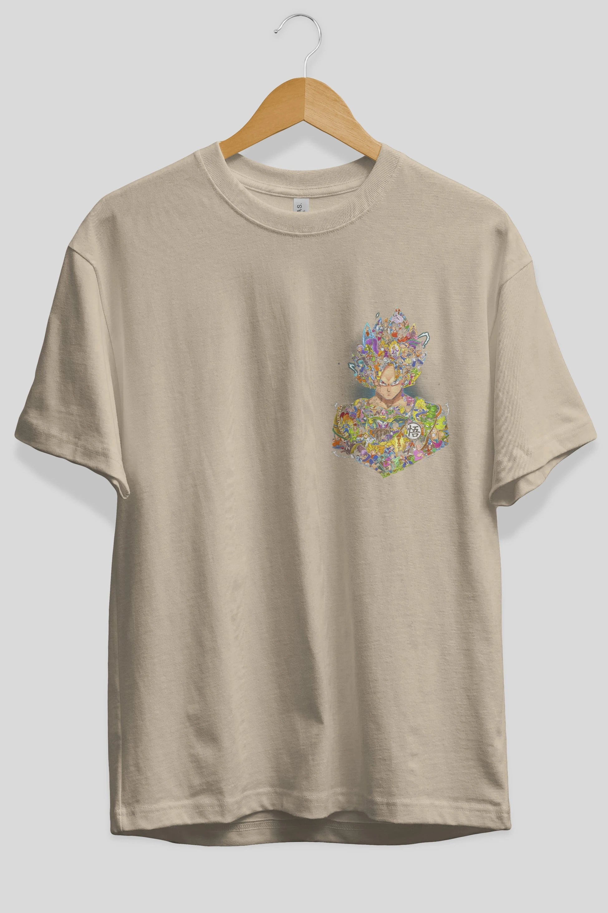 DRAGON BALL ART Ön Sol Baskılı Oversize t-shirt Erkek Kadın Unisex %100 Pamuk Bisiklet Yaka tişort