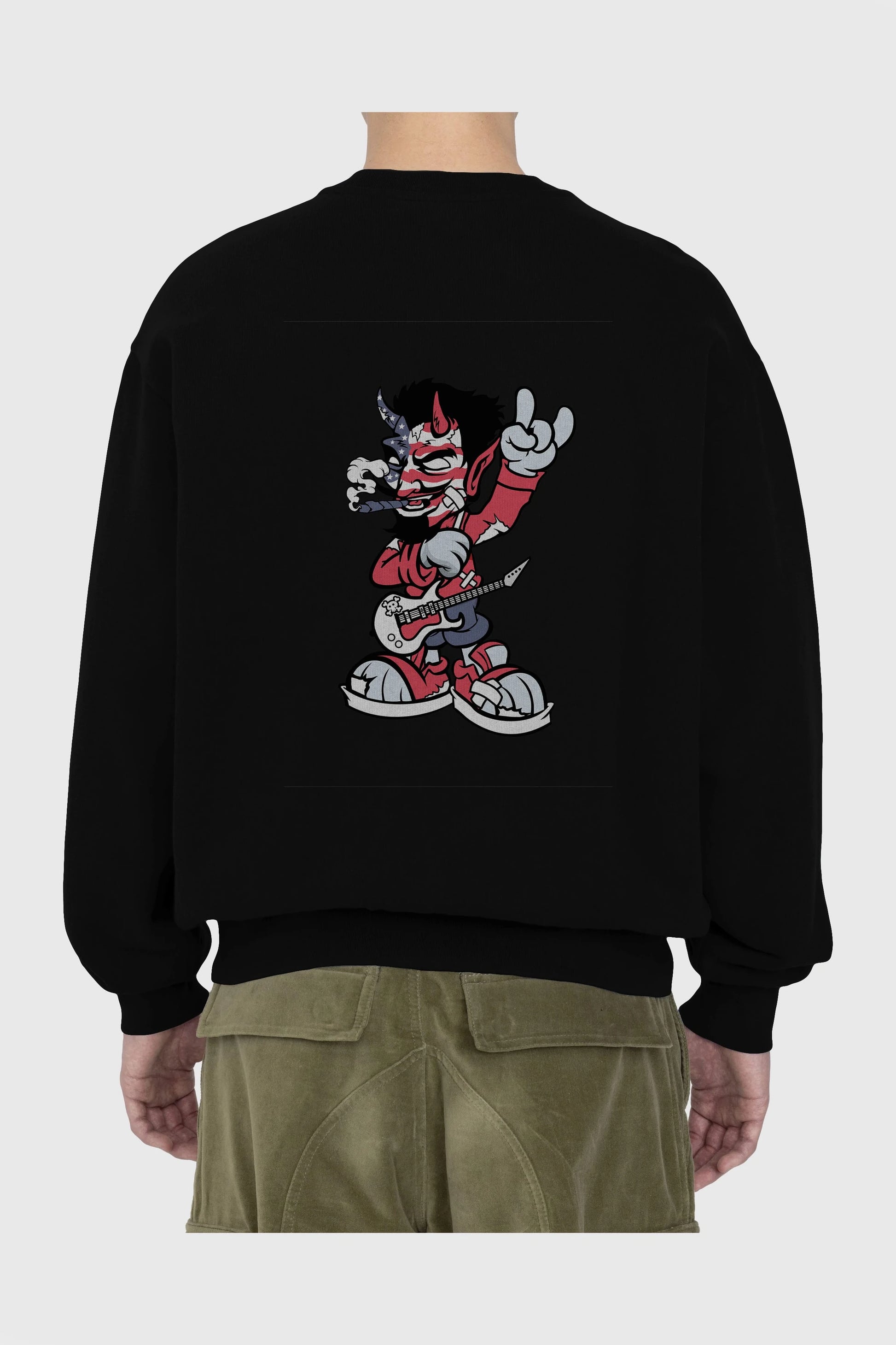 American Devil Rockstar Arka Baskılı Oversize Sweatshirt Erkek Kadın Unisex