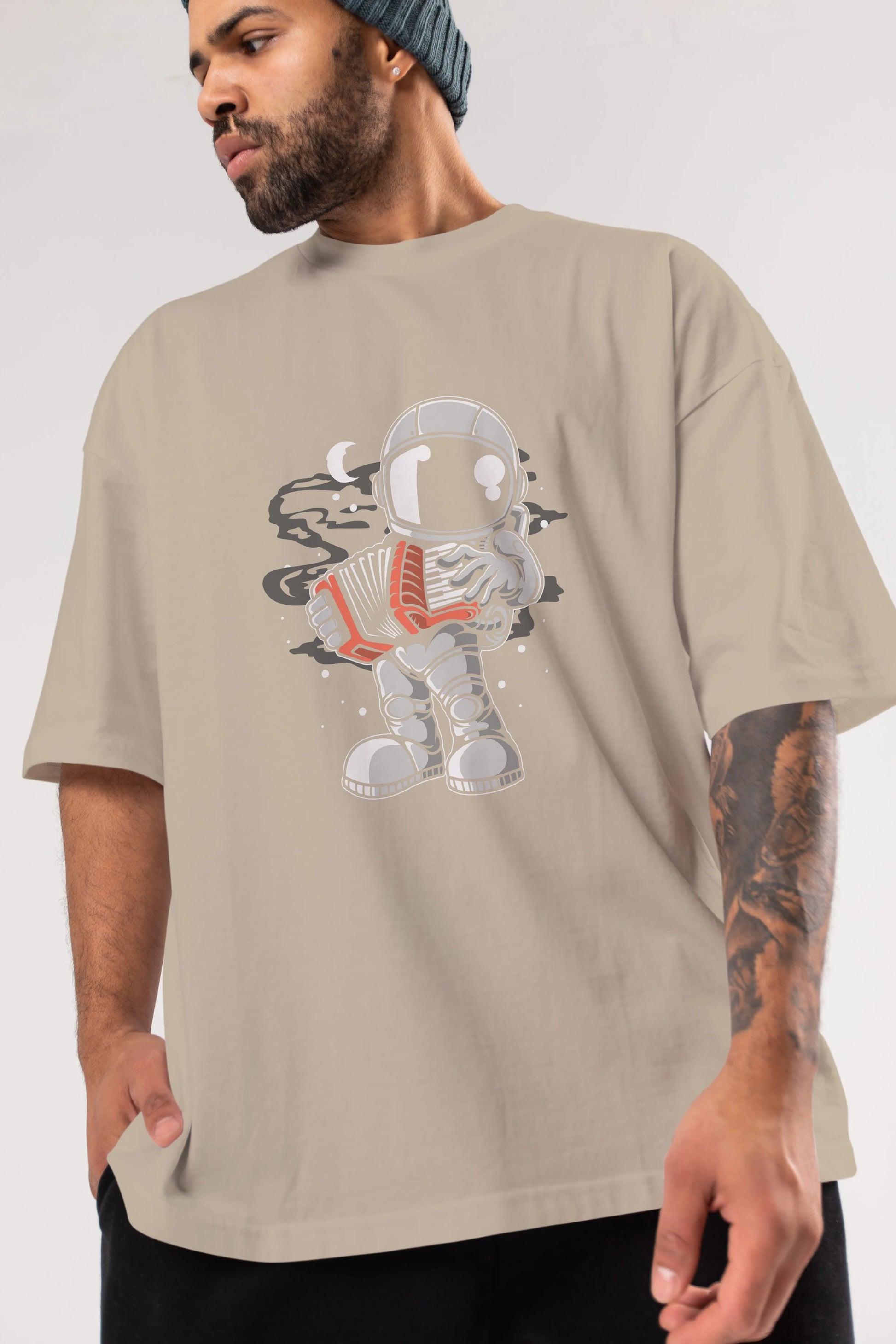 Astronaut Accordion Ön Baskılı Oversize t-shirt Erkek Kadın Unisex