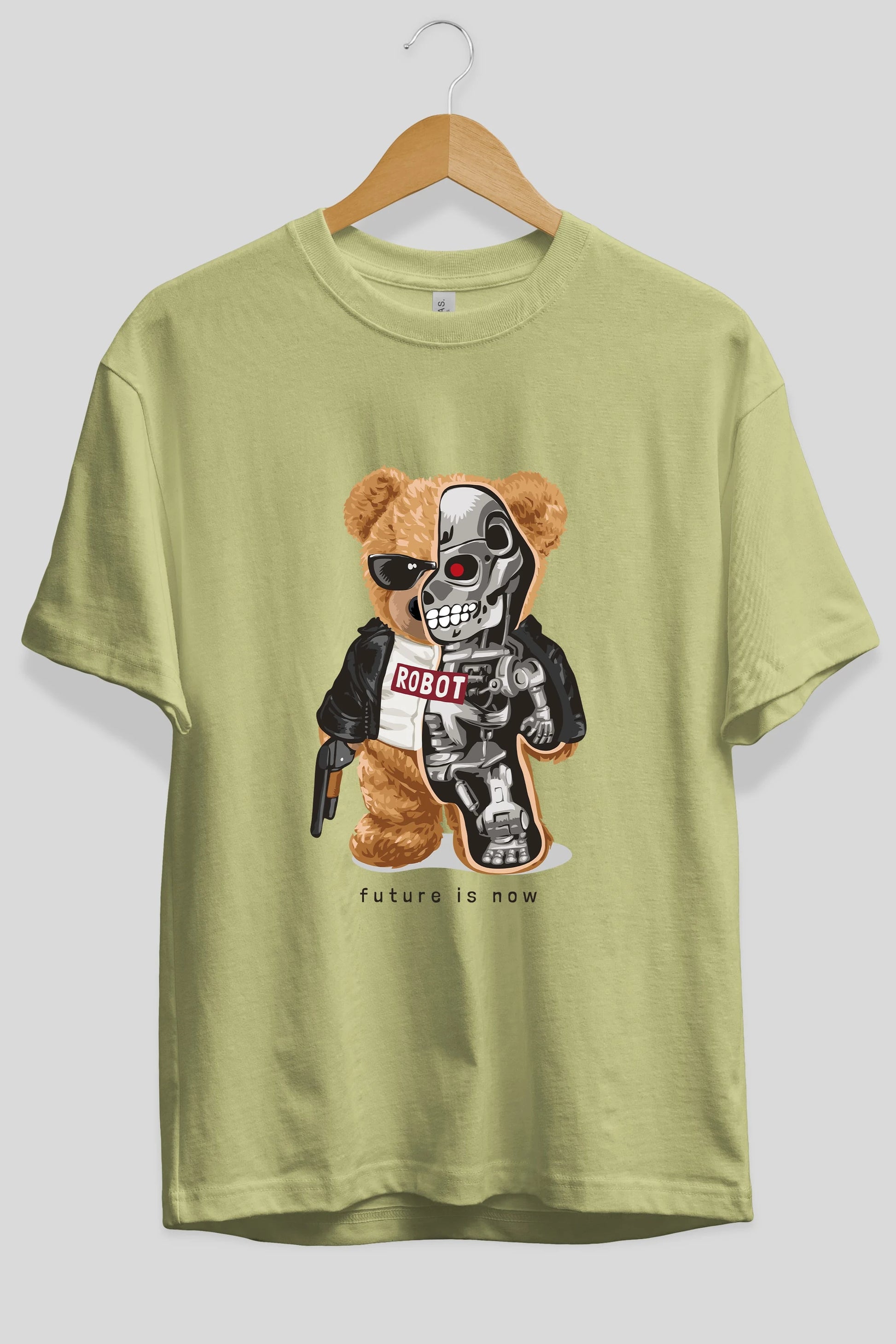 Teddy Bear Robot Ön Baskılı Oversize t-shirt Erkek Kadın Unisex %100 Pamuk
