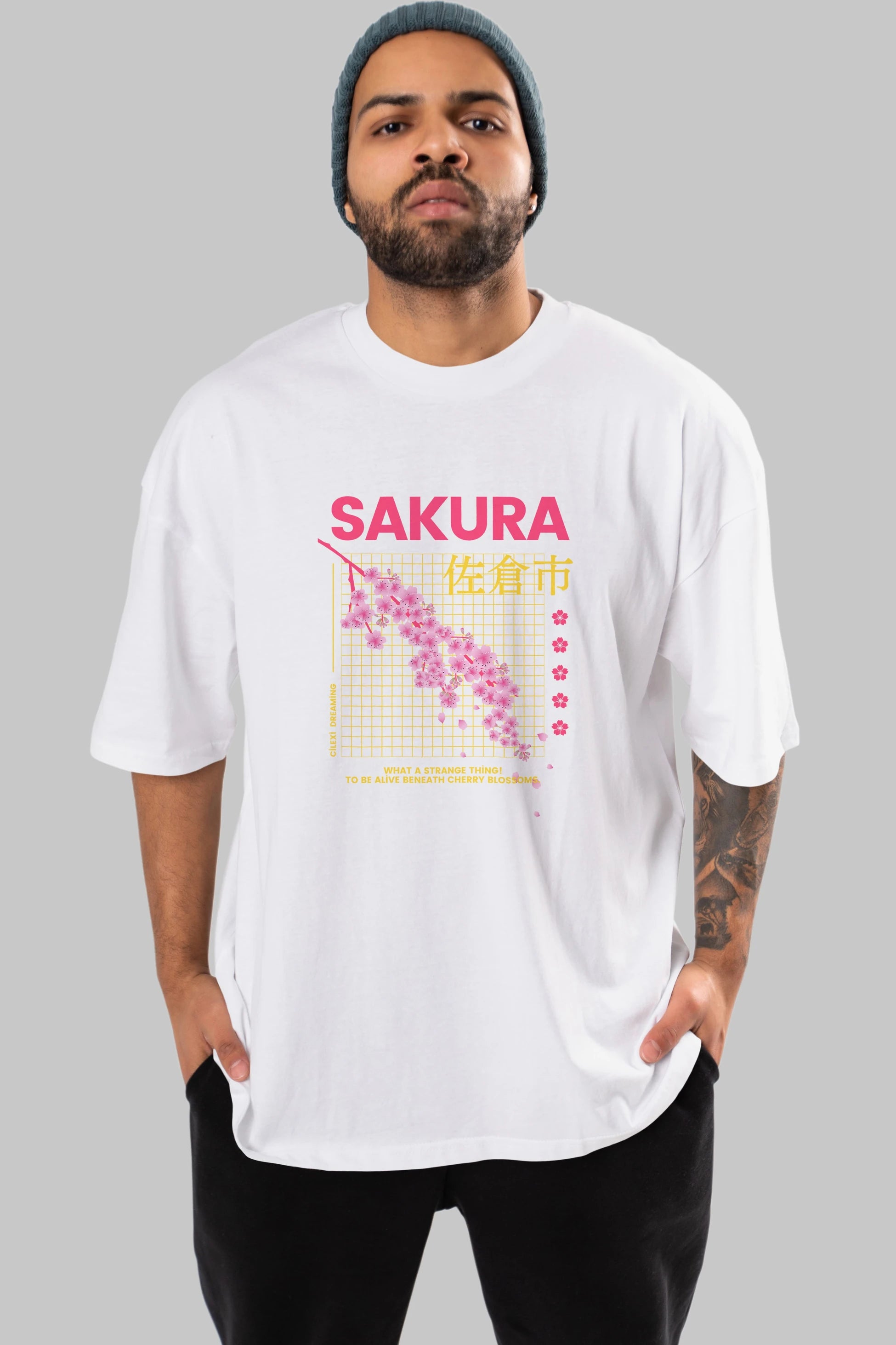 Sakura Streetwear Ön Baskılı Oversize t-shirt Erkek Kadın Unisex