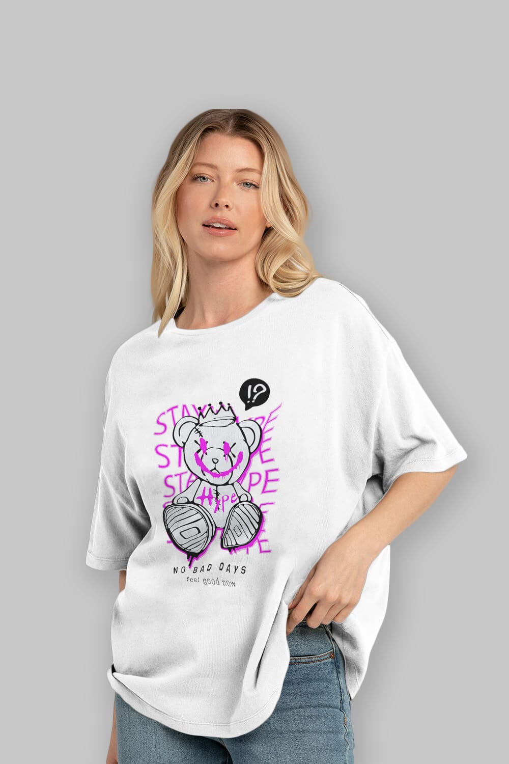 Stay Hype Bear Ön Baskılı Oversize t-shirt Erkek Kadın Unisex