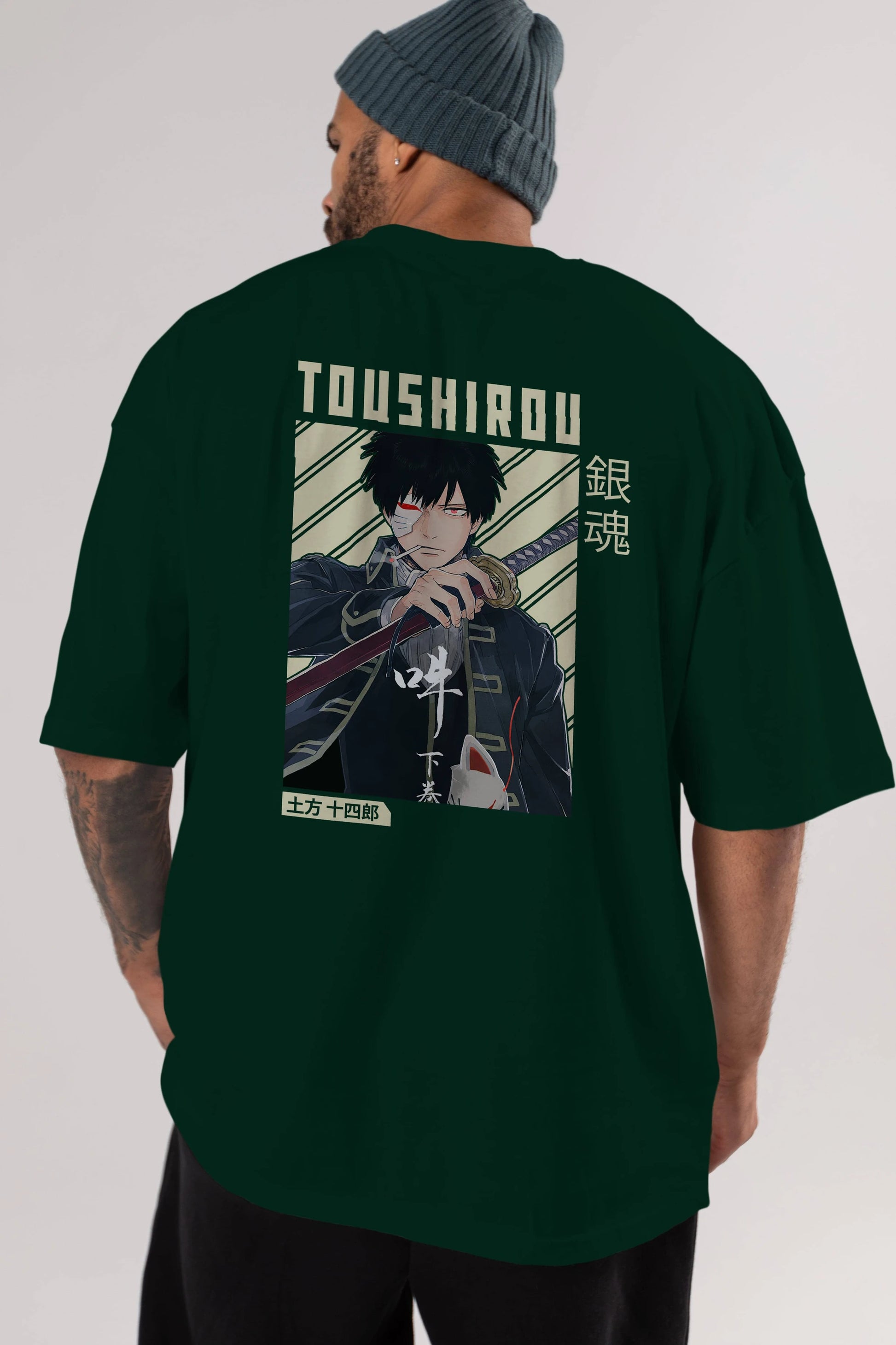 Toushirou Hijikata Anime Arka Baskılı Oversize t-shirt Erkek Kadın Unisex
