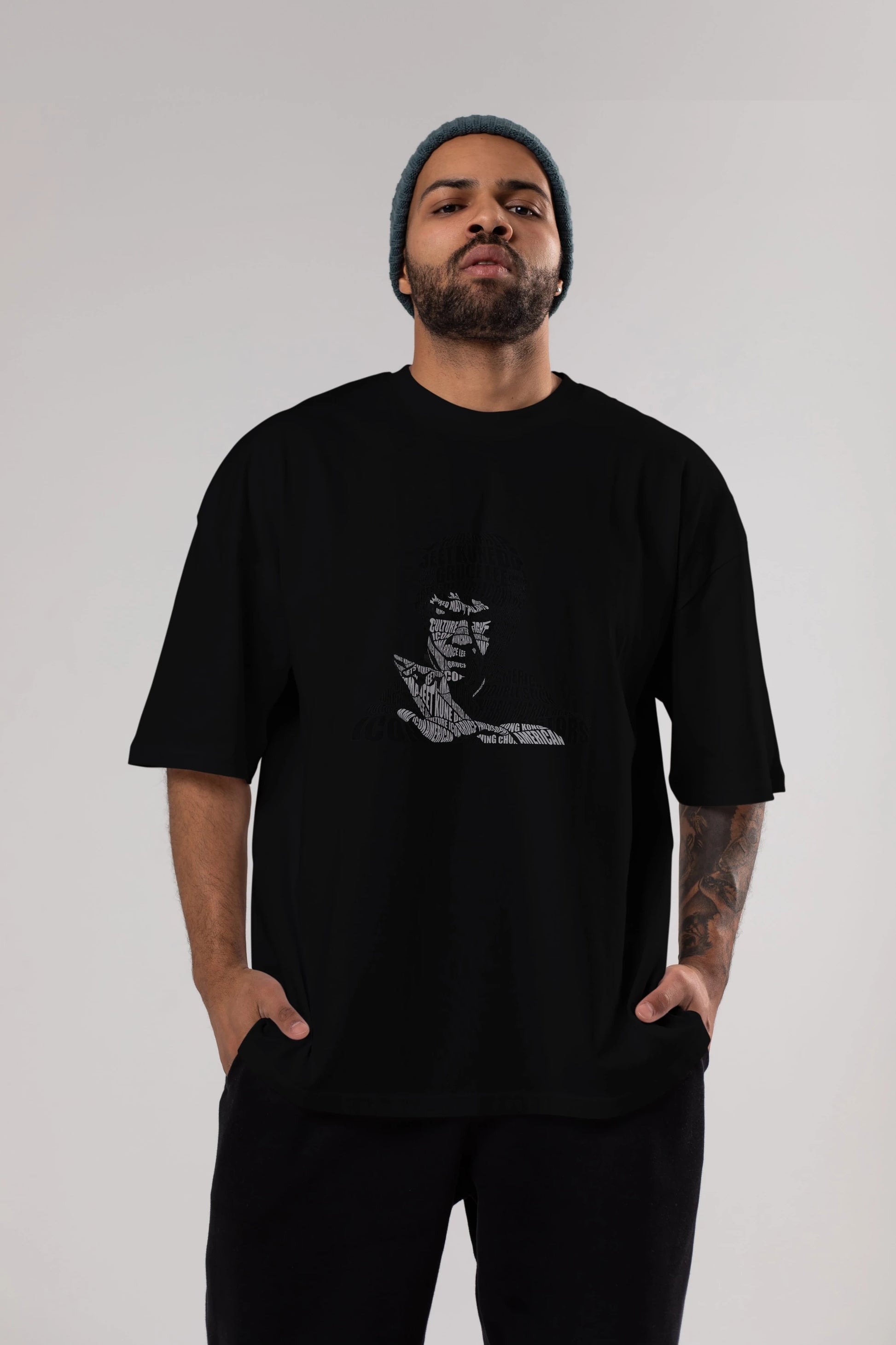 Bruce Lee Calligram Ön Baskılı Oversize t-shirt %100 pamuk Erkek Kadın Unisex