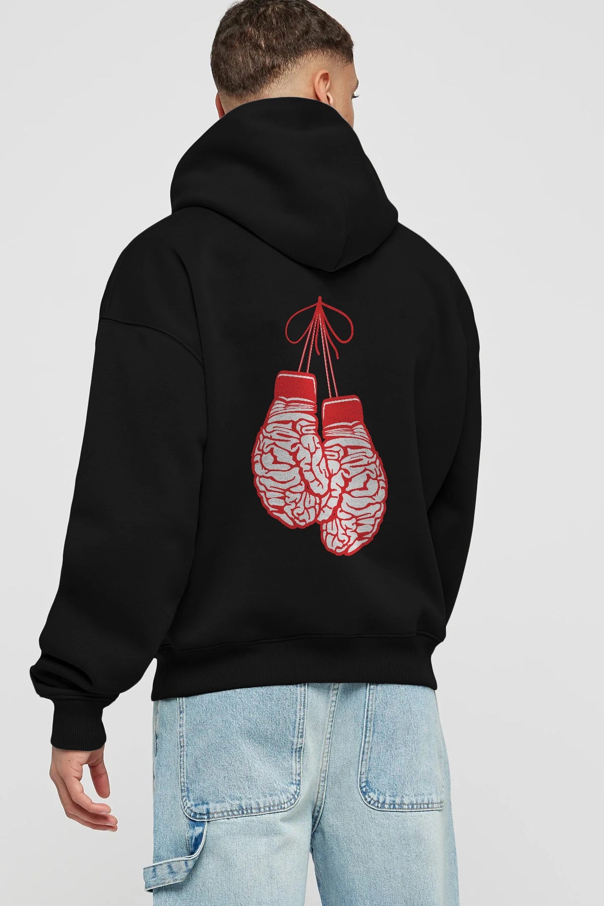 Brain Gloves Arka Baskılı Hoodie Oversize Kapüşonlu Sweatshirt Erkek Kadın Unisex