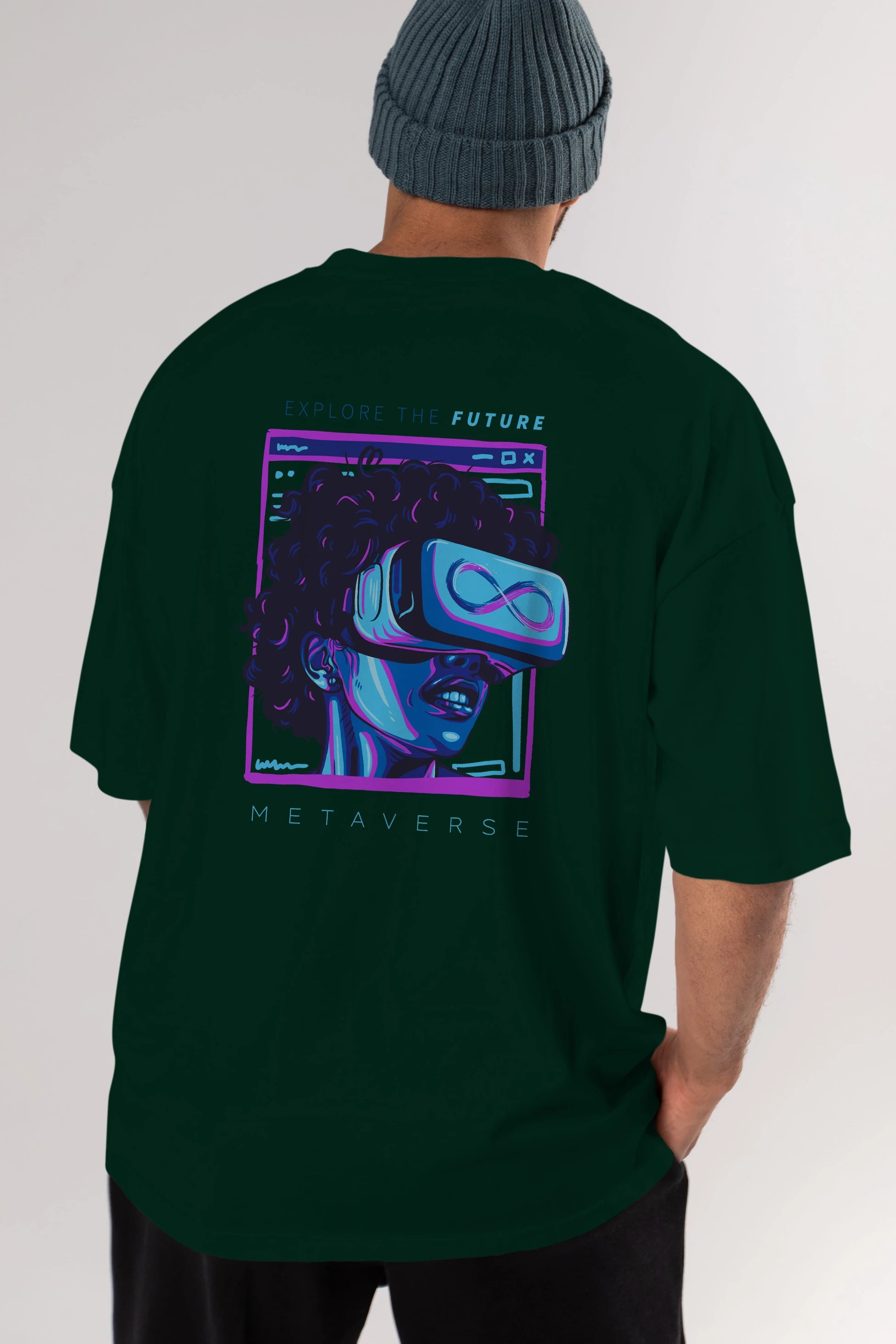Metaverse Arka Baskılı Oversize t-shirt Erkek Kadın Unisex