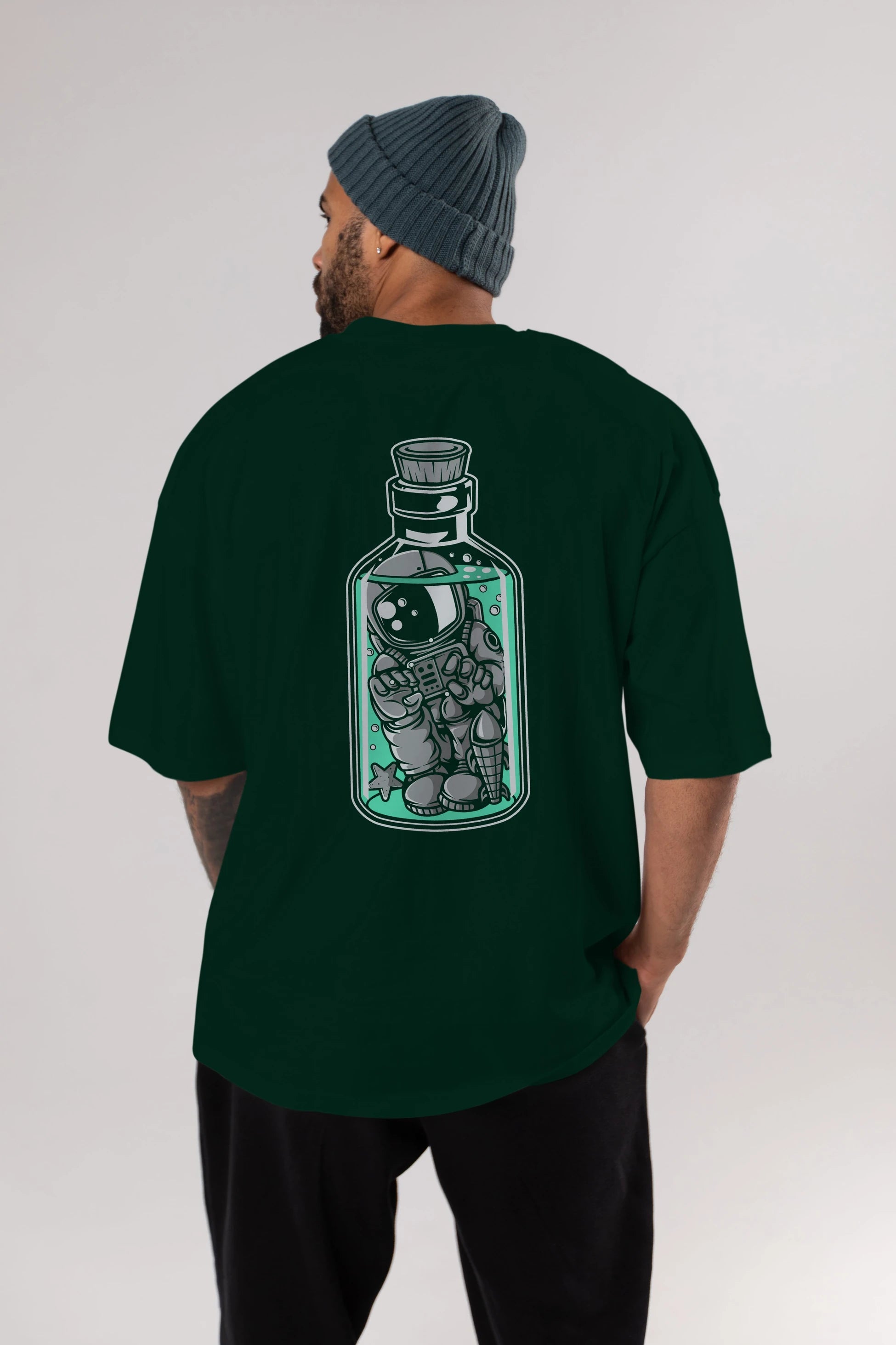 Astronaut in The Bottle Arka Baskılı Oversize t-shirt Erkek Kadın Unisex