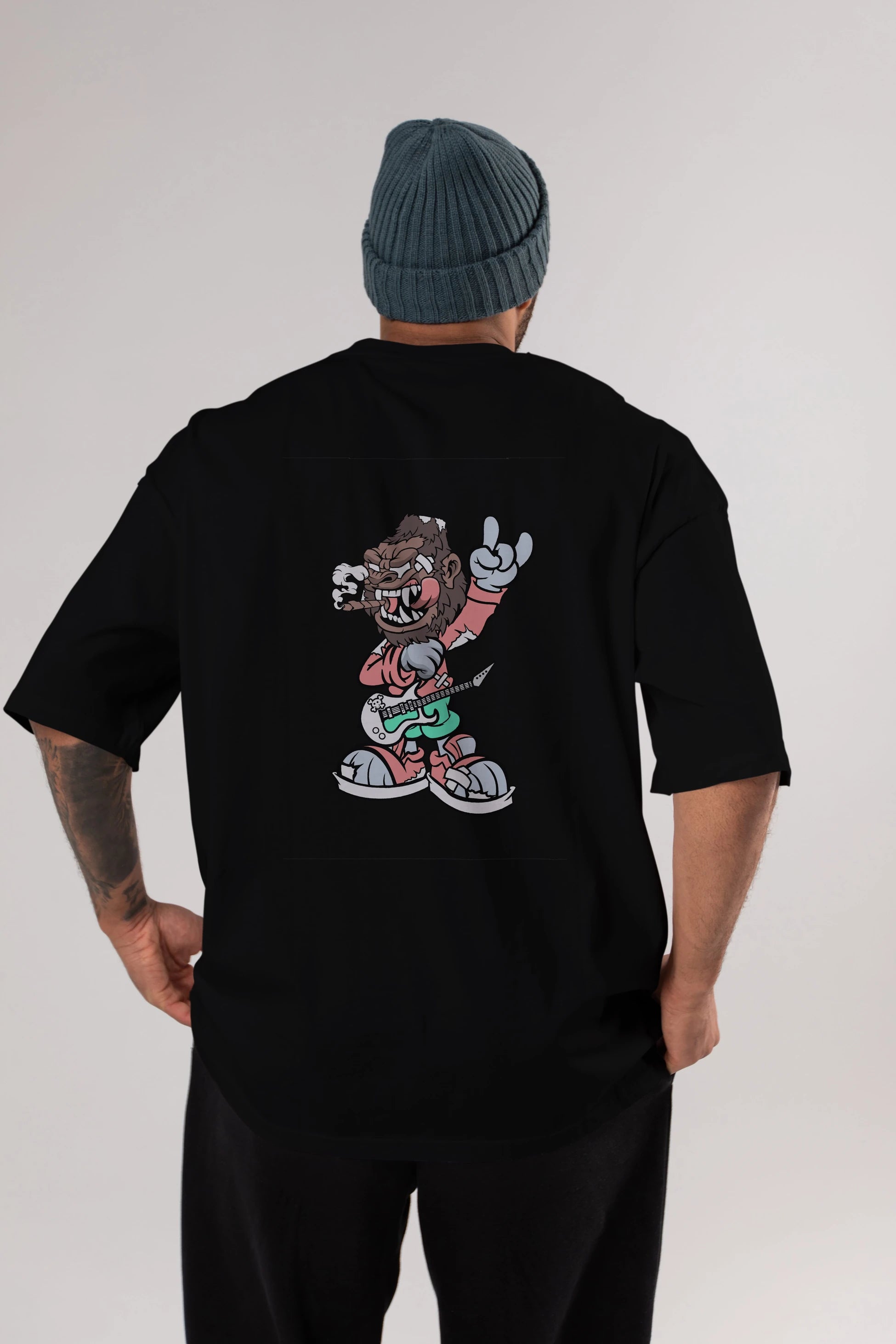 Gorilla Rockstar Arka Baskılı Oversize t-shirt Erkek Kadın Unisex %100 Pamuk tişort