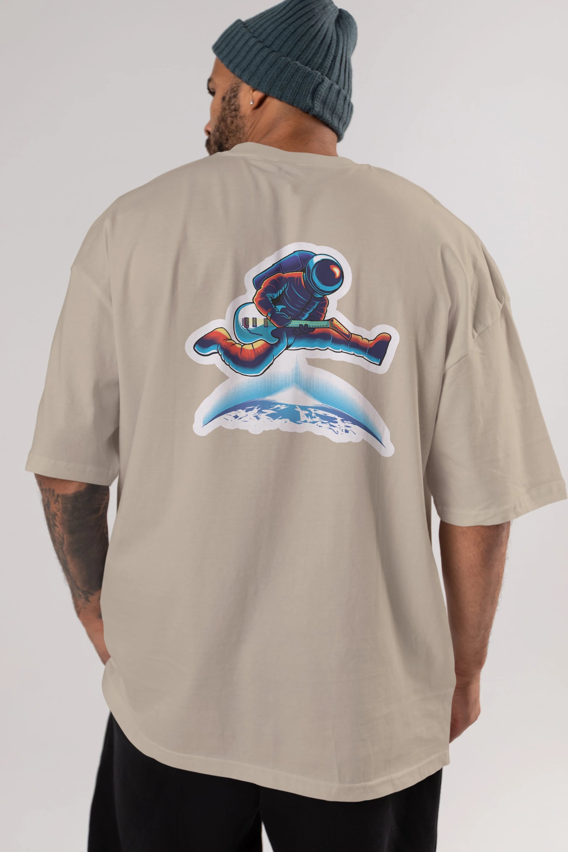 Astroguitar Sticker Arka Baskılı Oversize t-shirt Erkek Kadın Unisex