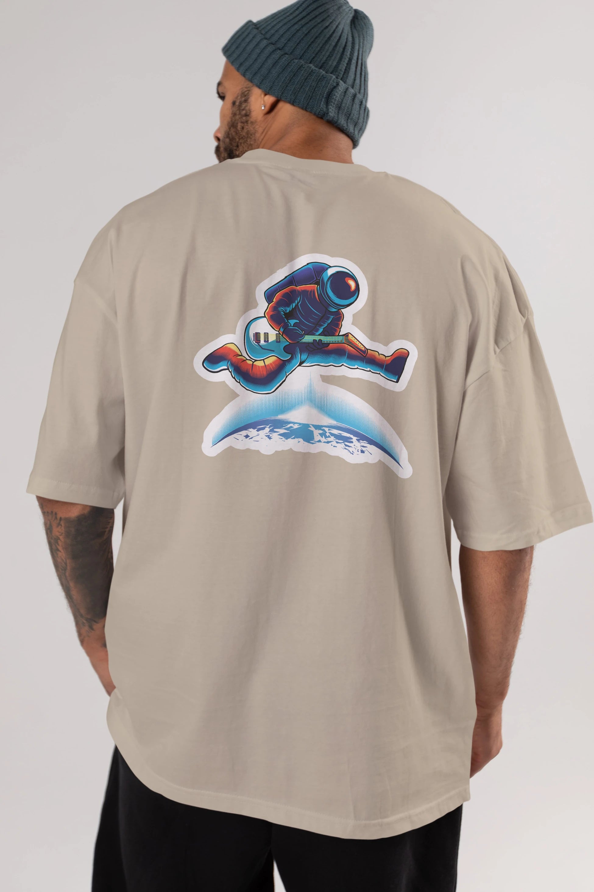 Astroguitar Sticker Arka Baskılı Oversize t-shirt Erkek Kadın Unisex
