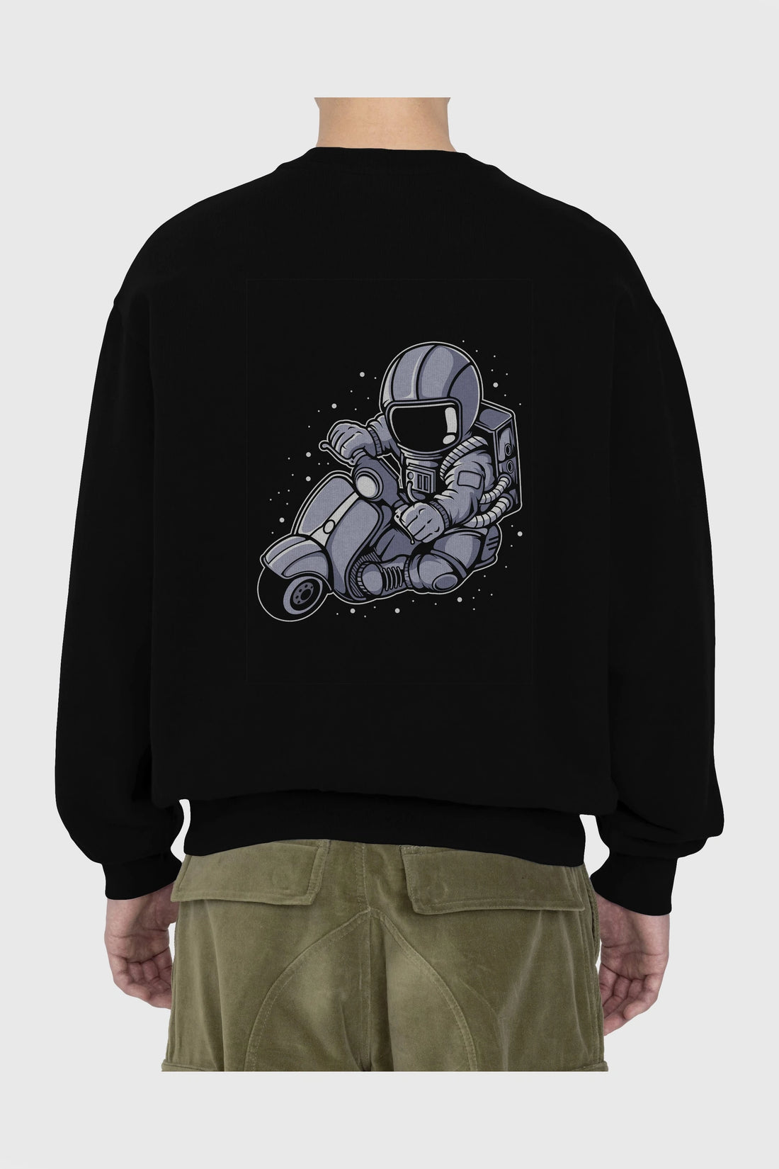 Astronaut Scooter (2) Arka Baskılı Oversize Sweatshirt Erkek Kadın Unisex