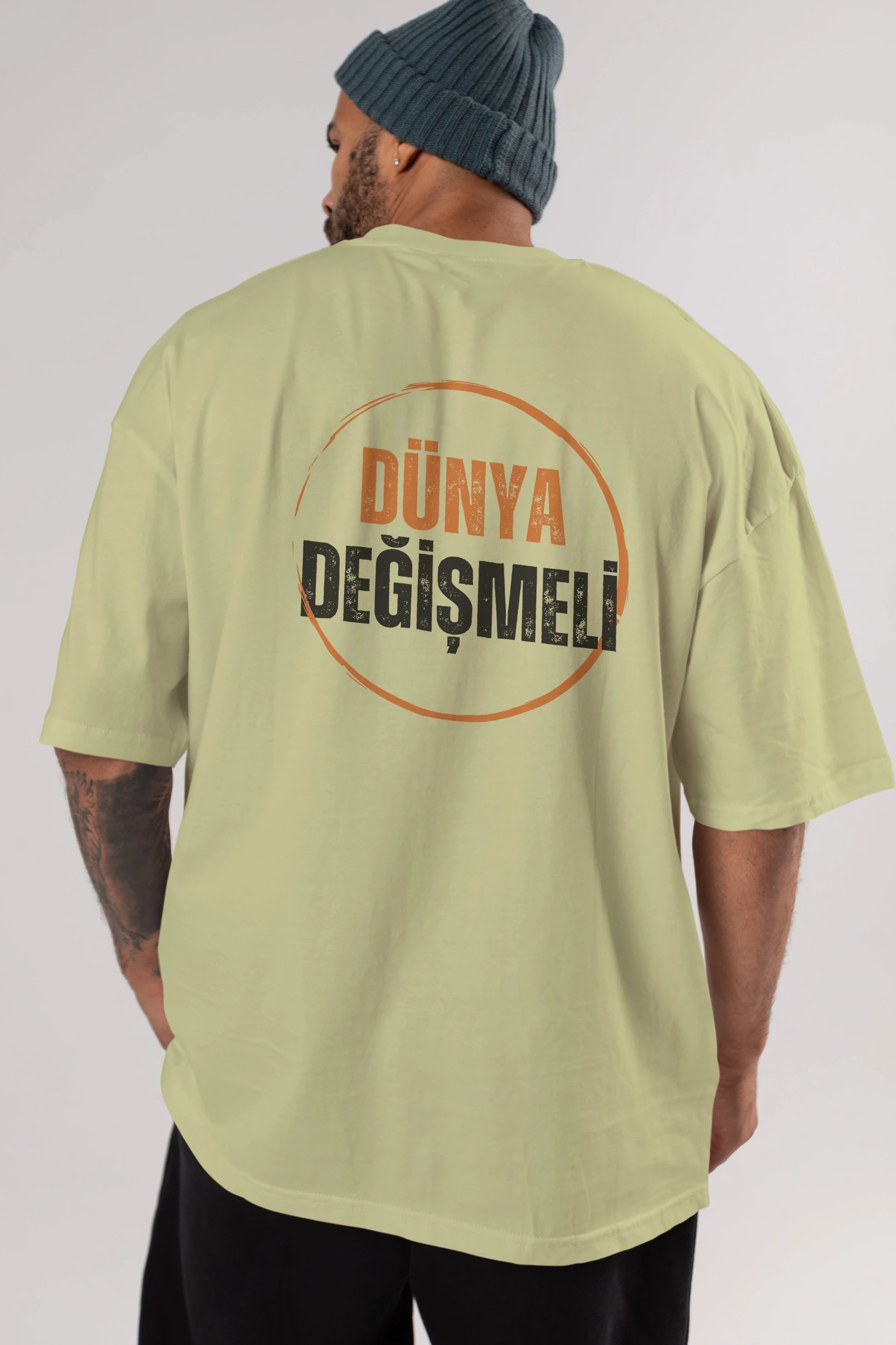 Dünya Değişmeli Yazılı Arka Baskılı Oversize t-shirt Erkek Kadın Unisex