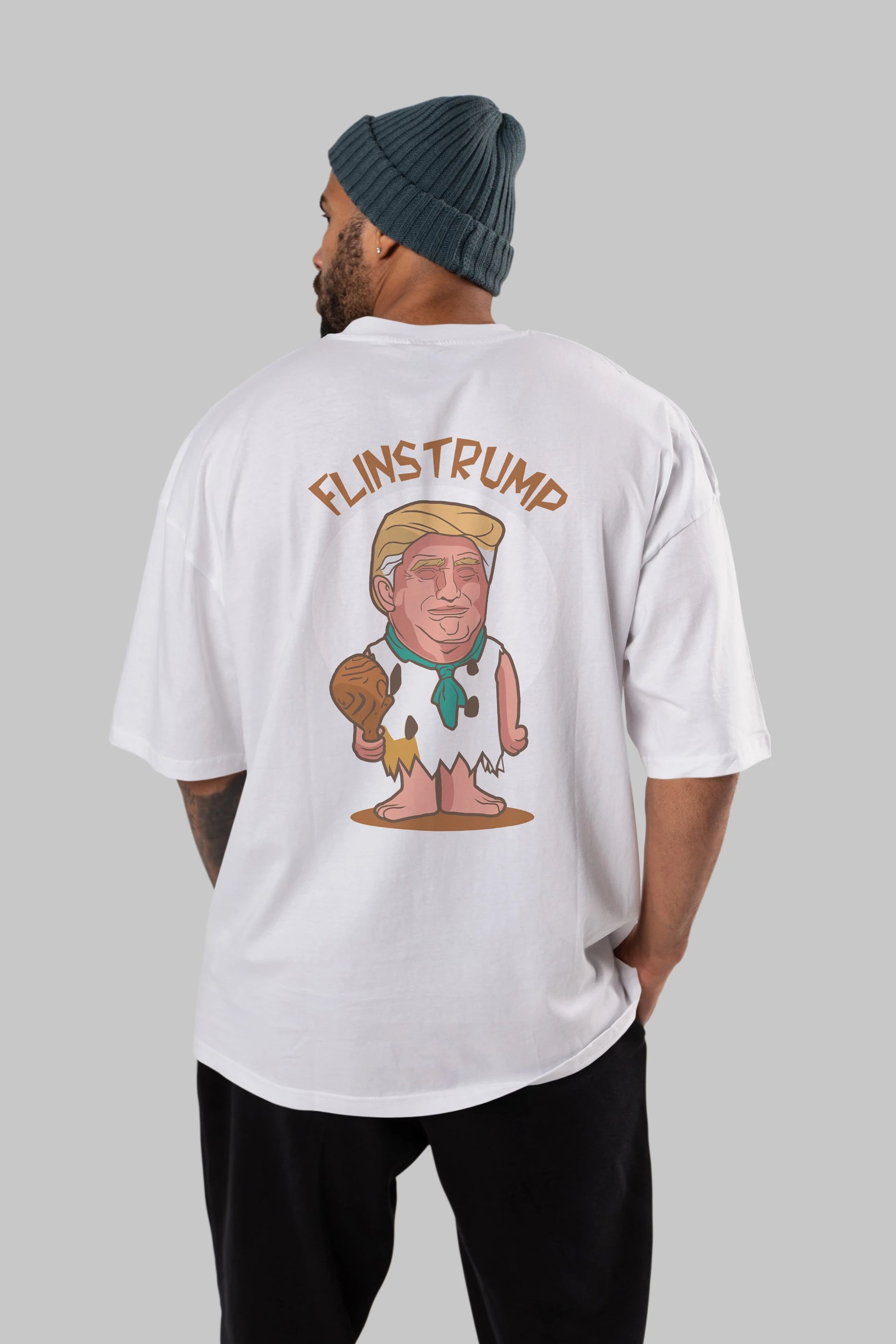 Flinstrump Arka Baskılı Oversize t-shirt Erkek Kadın Unisex %100 Pamuk tişort