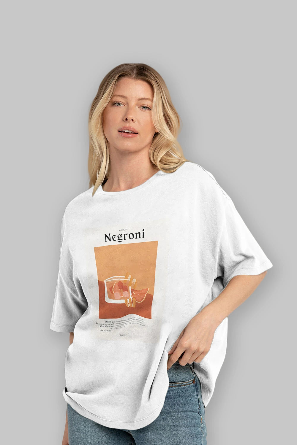 Mixology Negroni Ön Baskılı Oversize t-shirt Erkek Kadın Unisex %100 Pamuk Bisiklet Yaka tişort