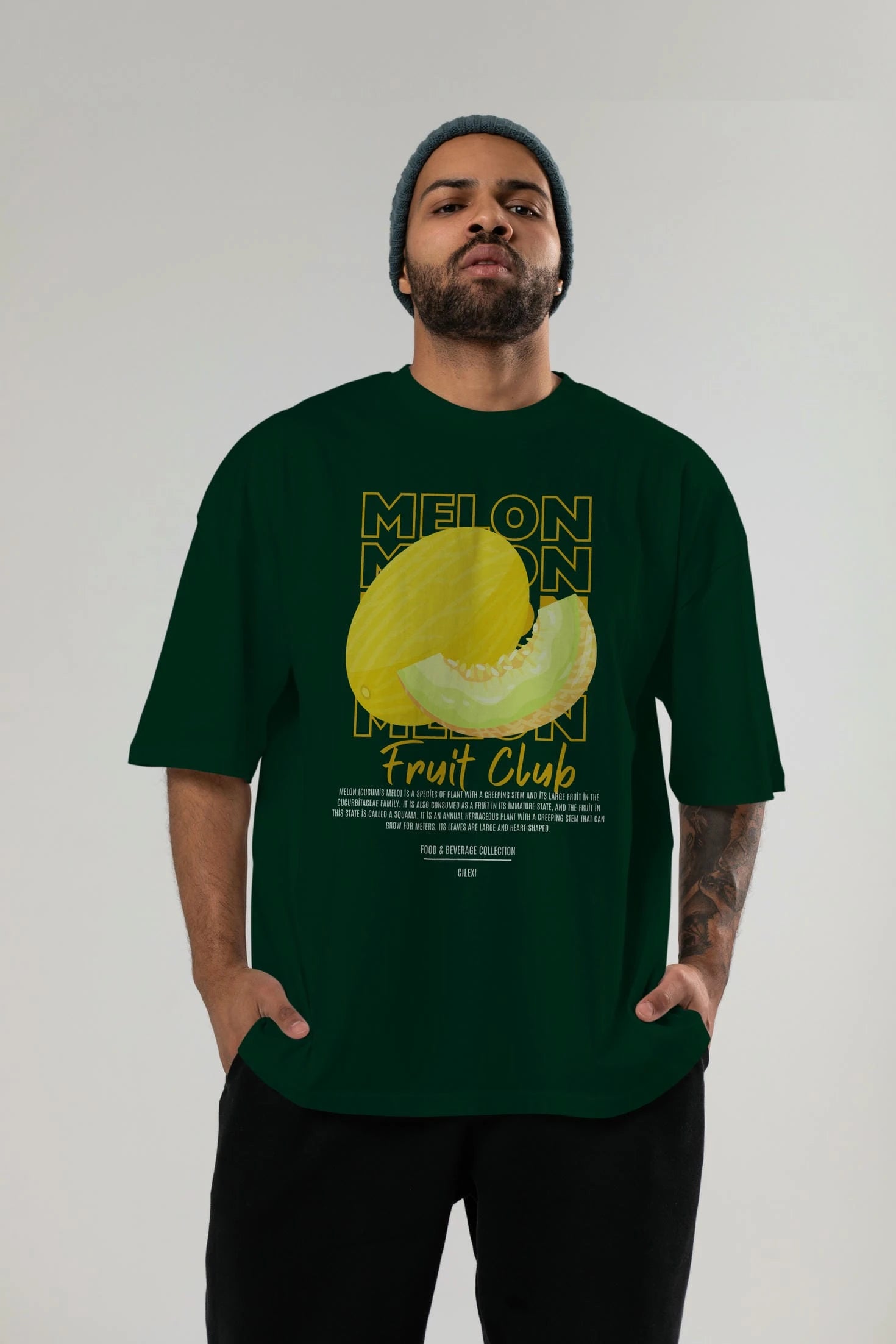 Melon Ön Baskılı Oversize t-shirt Erkek Kadın Pamuk Bisiklet Yaka tişort