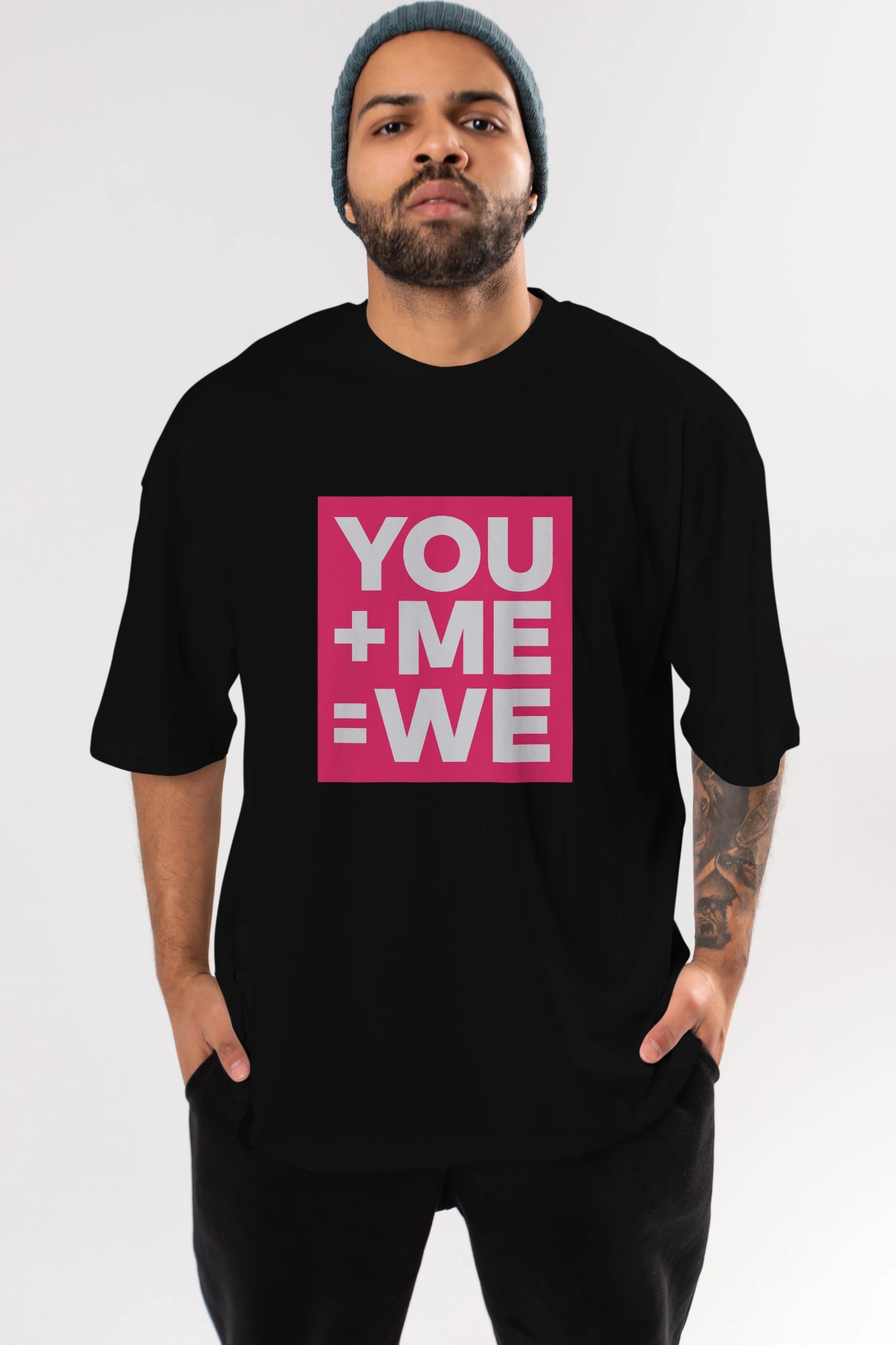 You Me We Yazılı Ön Baskılı Oversize t-shirt Erkek Kadın Unisex