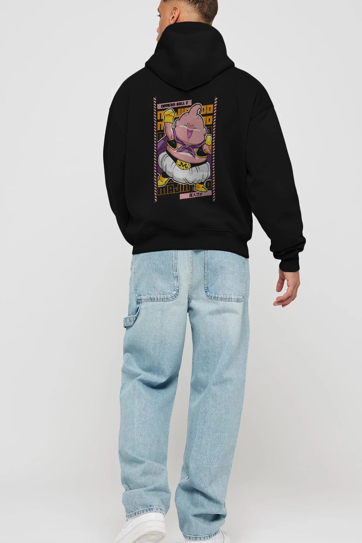 MAJIN BOO1 Anime Arka Baskılı Hoodie Oversize Kapüşonlu Sweatshirt Erkek Kadın Unisex