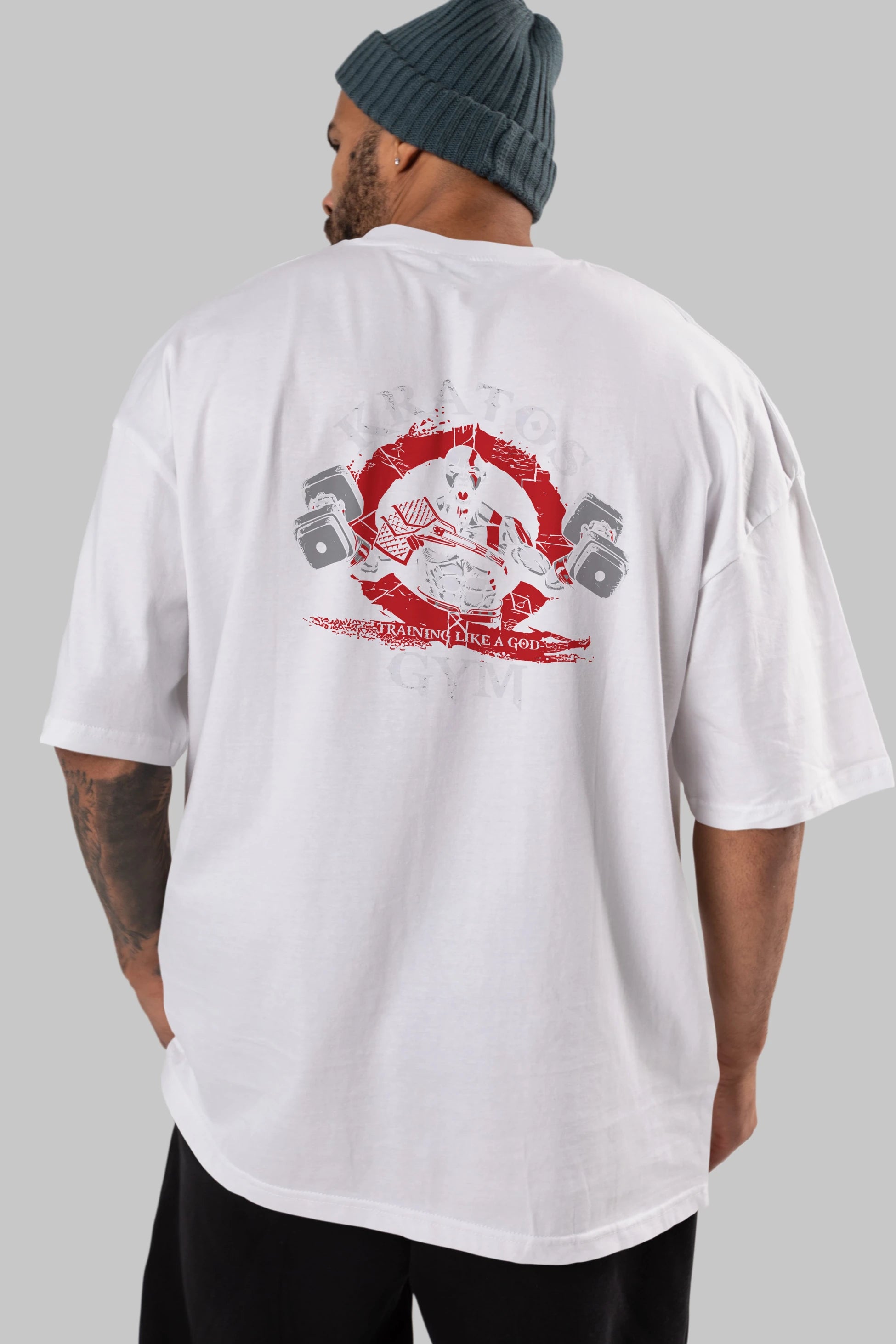 Kratos GYM Arka Baskılı Oversize t-shirt Erkek Kadın Unisex %100 Pamuk Bisiklet Yaka tişort