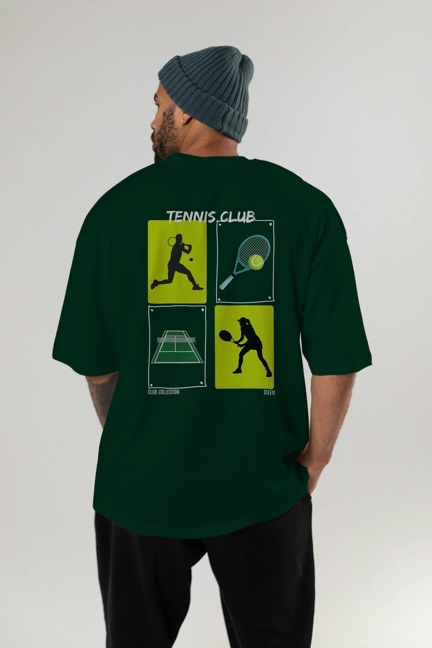 Tennis Club Arka Baskılı Oversize t-shirt Erkek Kadın %100 Pamuk Bisiklet Yaka tişort