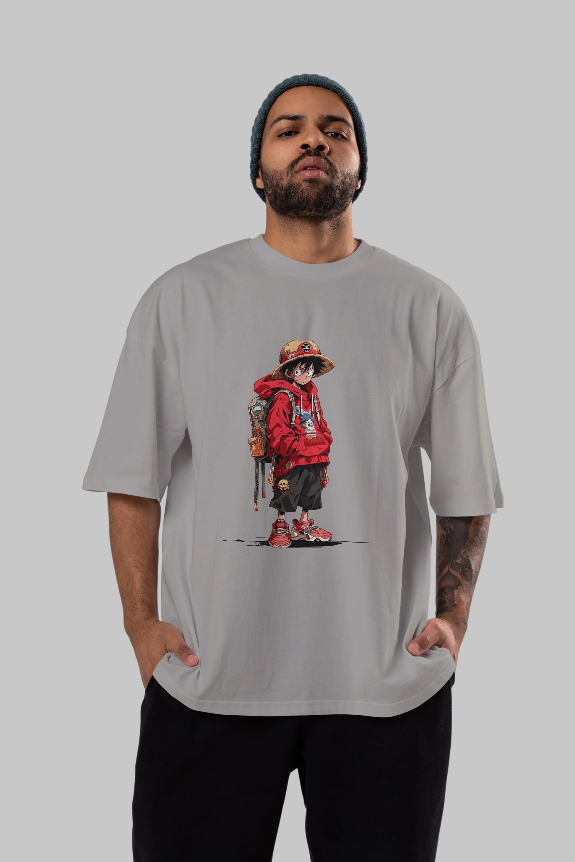 One Piece Ön Baskılı Oversize t-shirt Erkek Kadın Unisex %100 Pamuk Bisiklet Yaka tişort