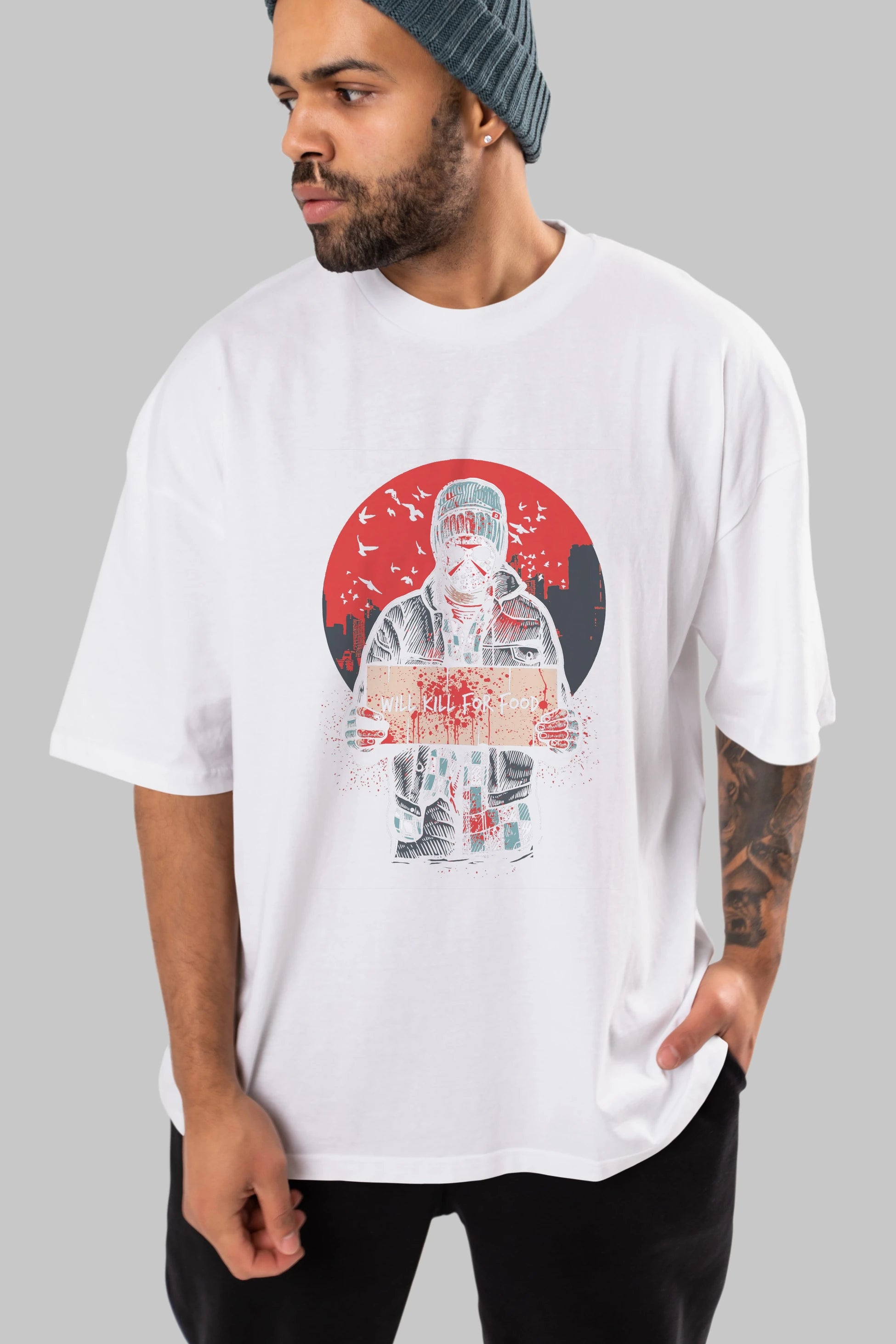 Kill For Food Ön Baskılı Oversize t-shirt Erkek Kadın Unisex %100 Pamuk tişort