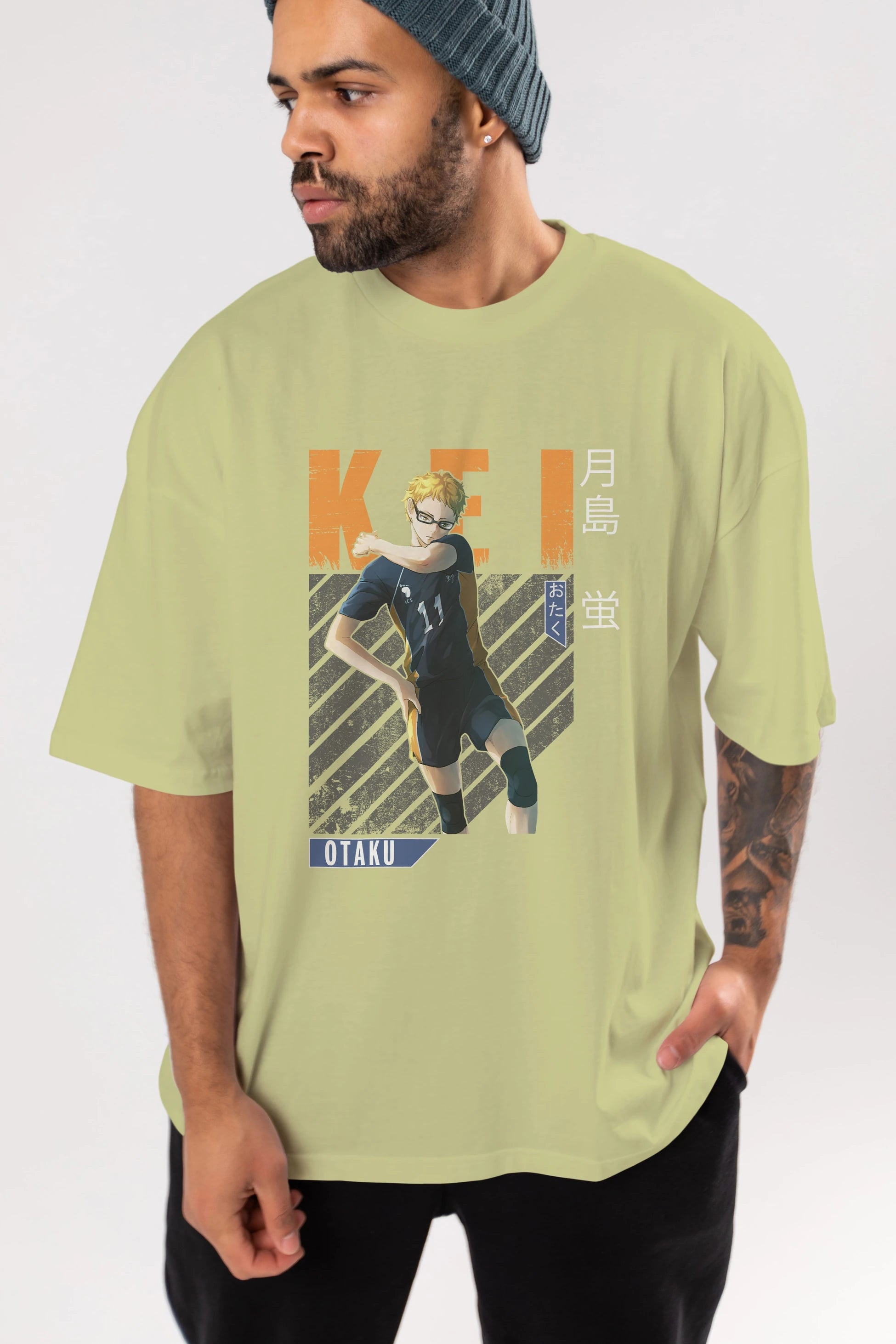 Kei Tsukishima 2 Anime Ön Baskılı Oversize t-shirt %100 pamuk Erkek Kadın Unisex