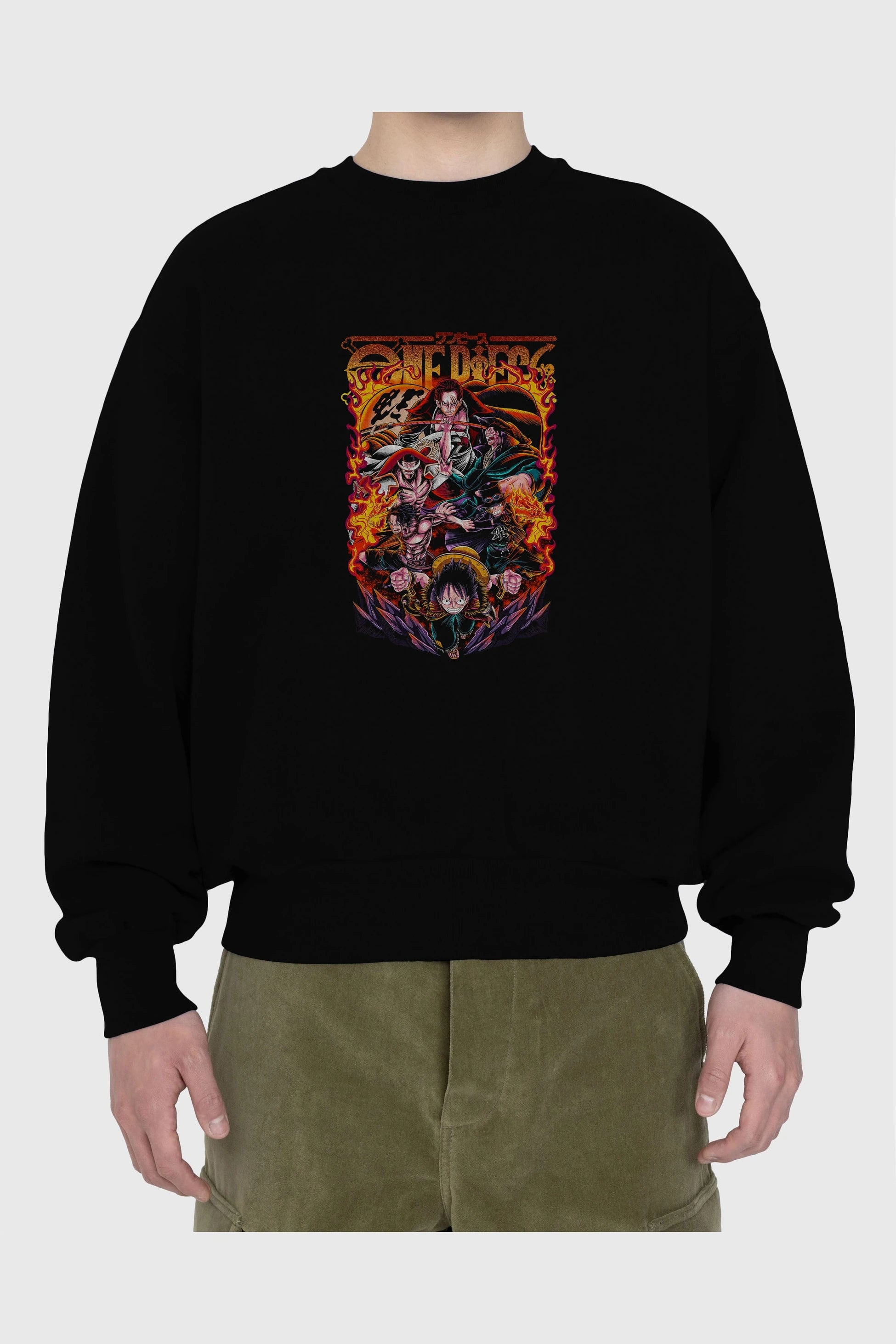ONE PIECE (3) Anime Ön Baskılı Oversize Sweatshirt Erkek Kadın Unisex