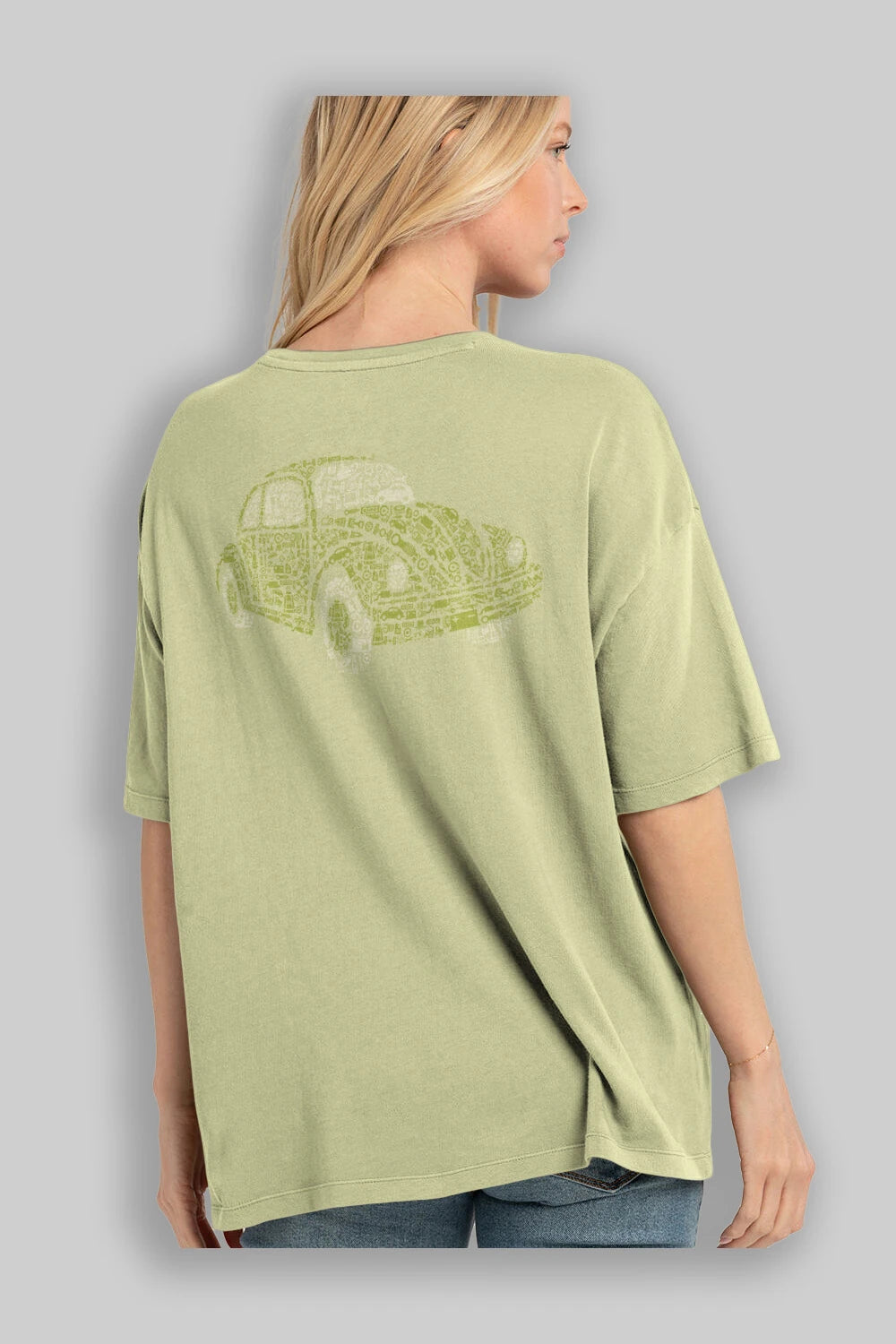 Beetle Arka Baskılı Oversize t-shirt %100 pamuk Erkek Kadın Unisex