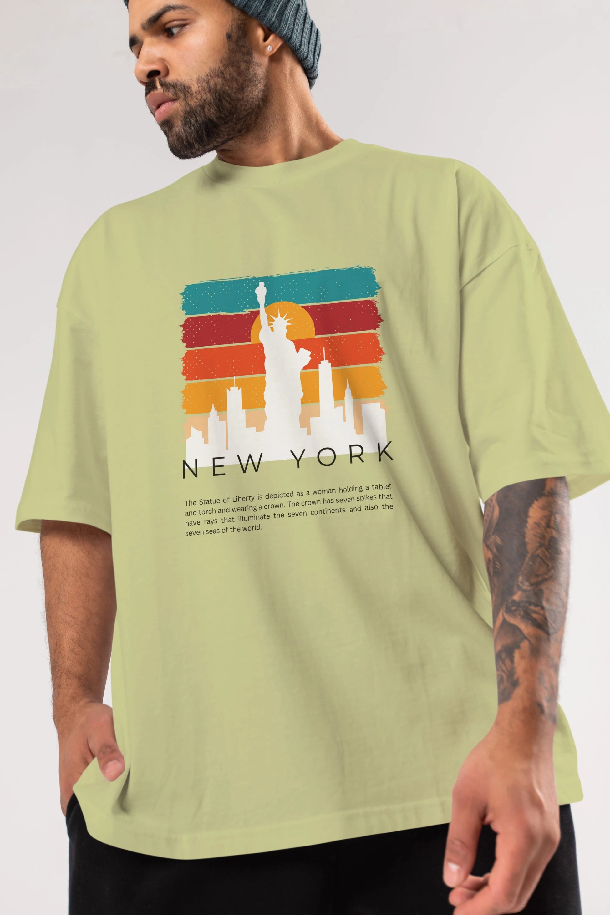 New York Yazılı Ön Baskılı Oversize t-shirt Erkek Kadın Unisex