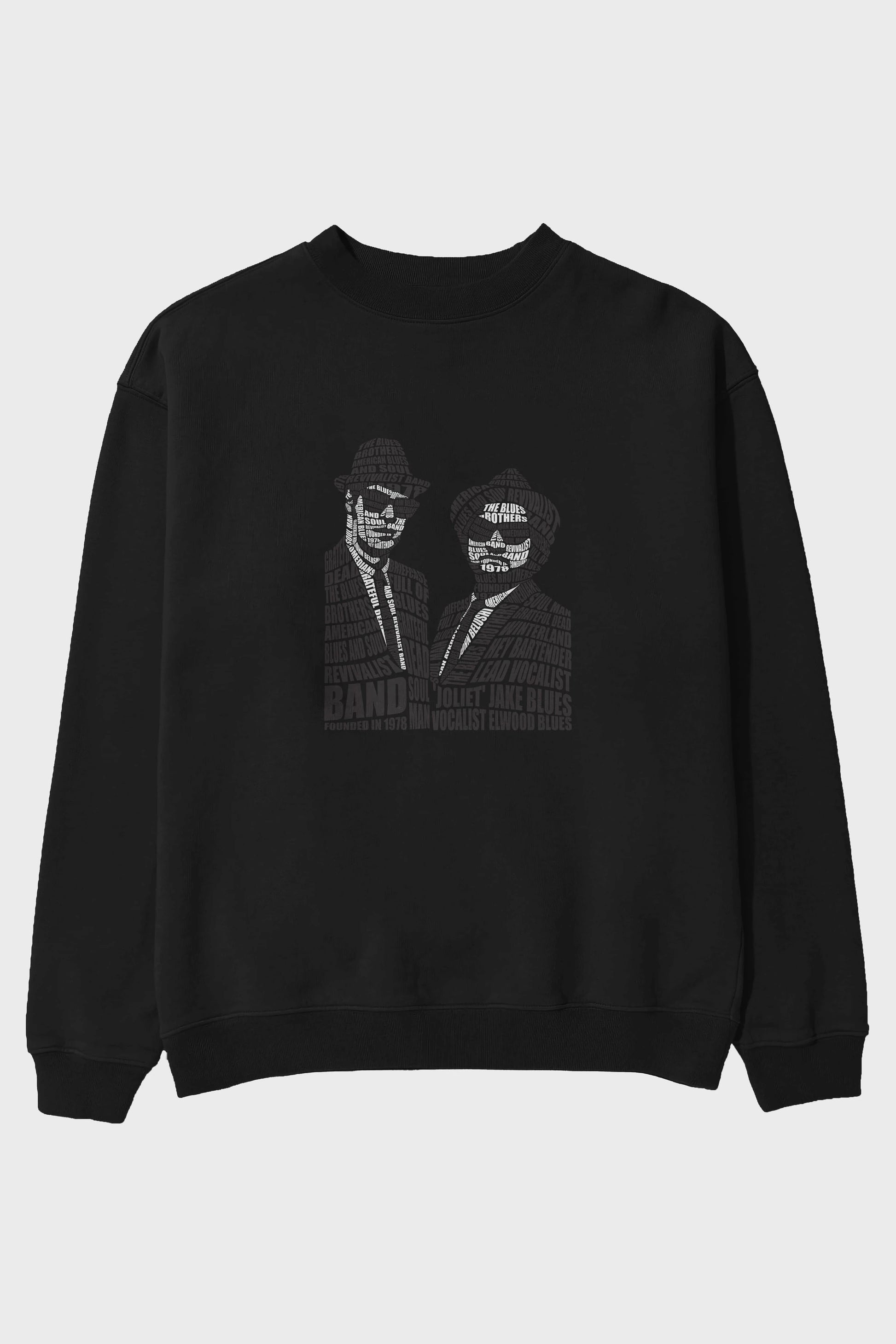 Blues Brothers Calligram Ön Baskılı Oversize Sweatshirt Erkek Kadın Unisex