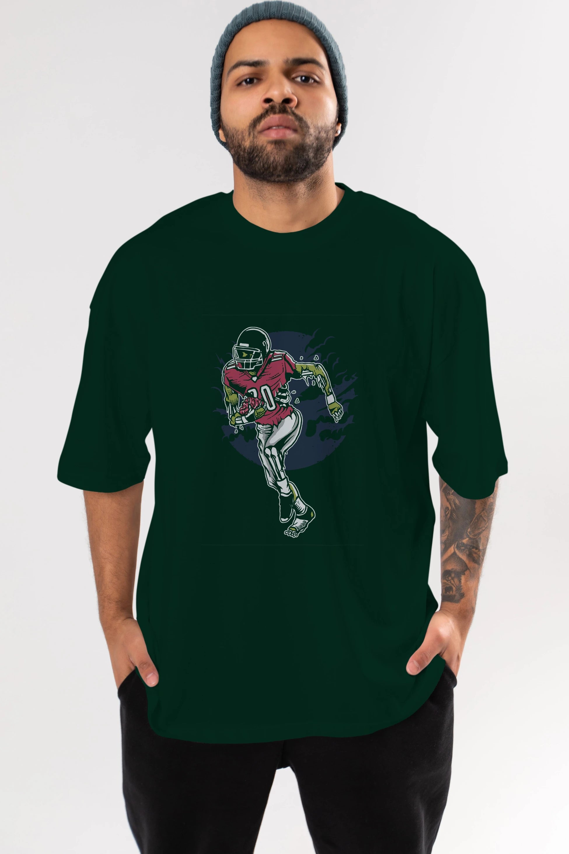 Zombie Football Ön Baskılı Oversize t-shirt Erkek Kadın Unisex %100 Pamuk tişort