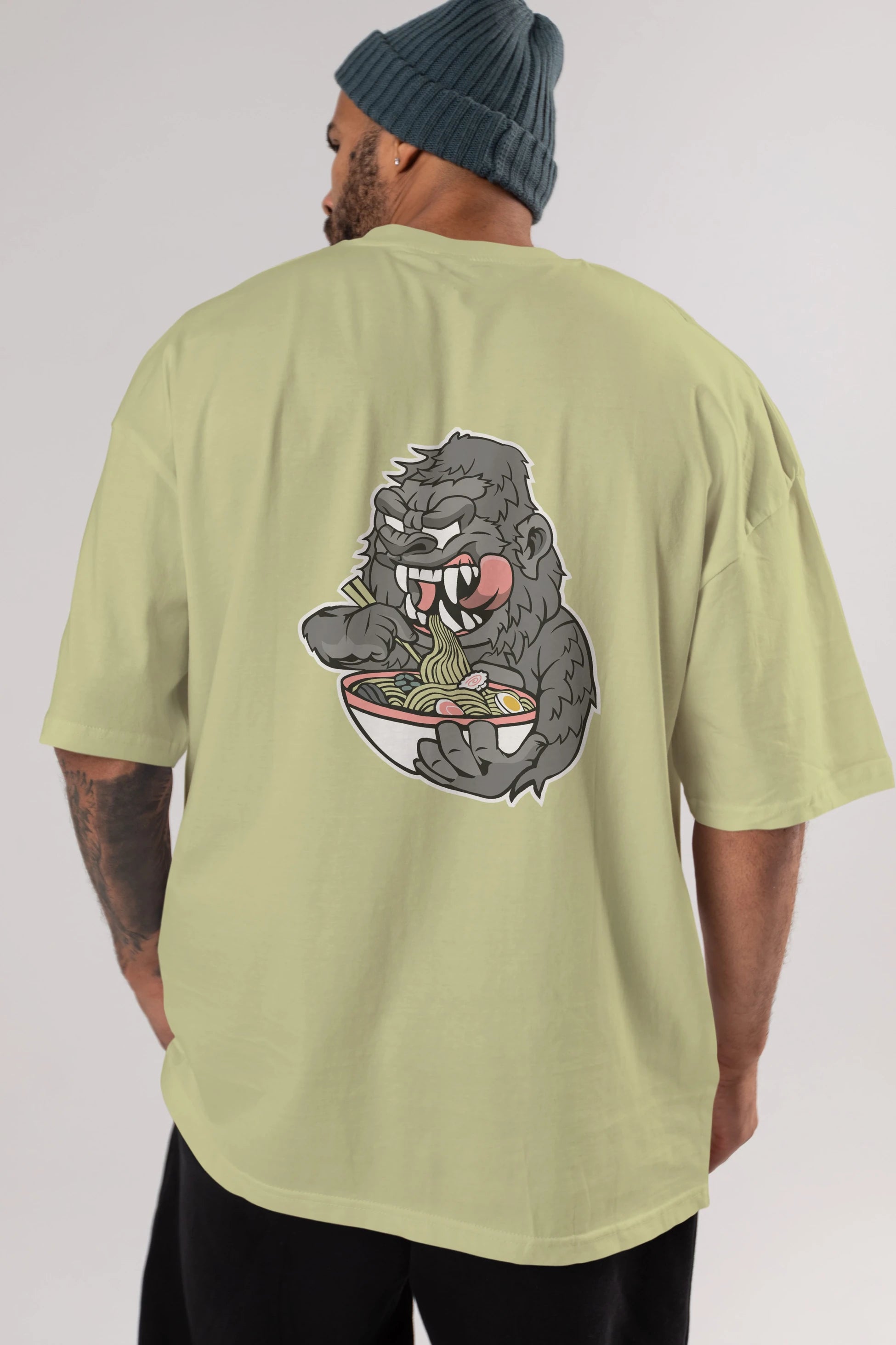 Big Gorilla Ramen Arka Baskılı Oversize t-shirt Erkek Kadın Unisex %100 Pamuk tişort