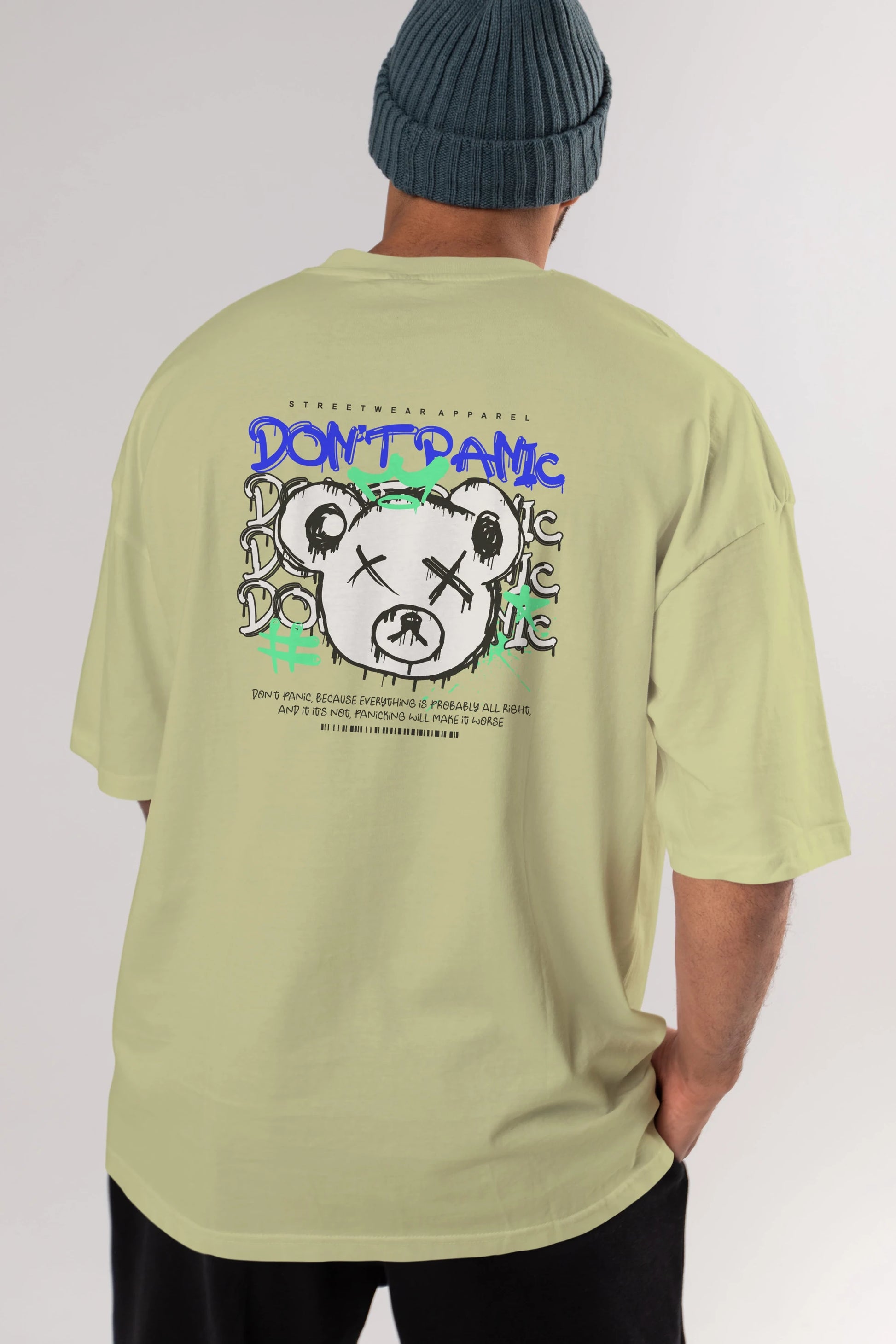 Teddy Bear Dont Panic Arka Baskılı Oversize t-shirt Erkek Kadın Unisex