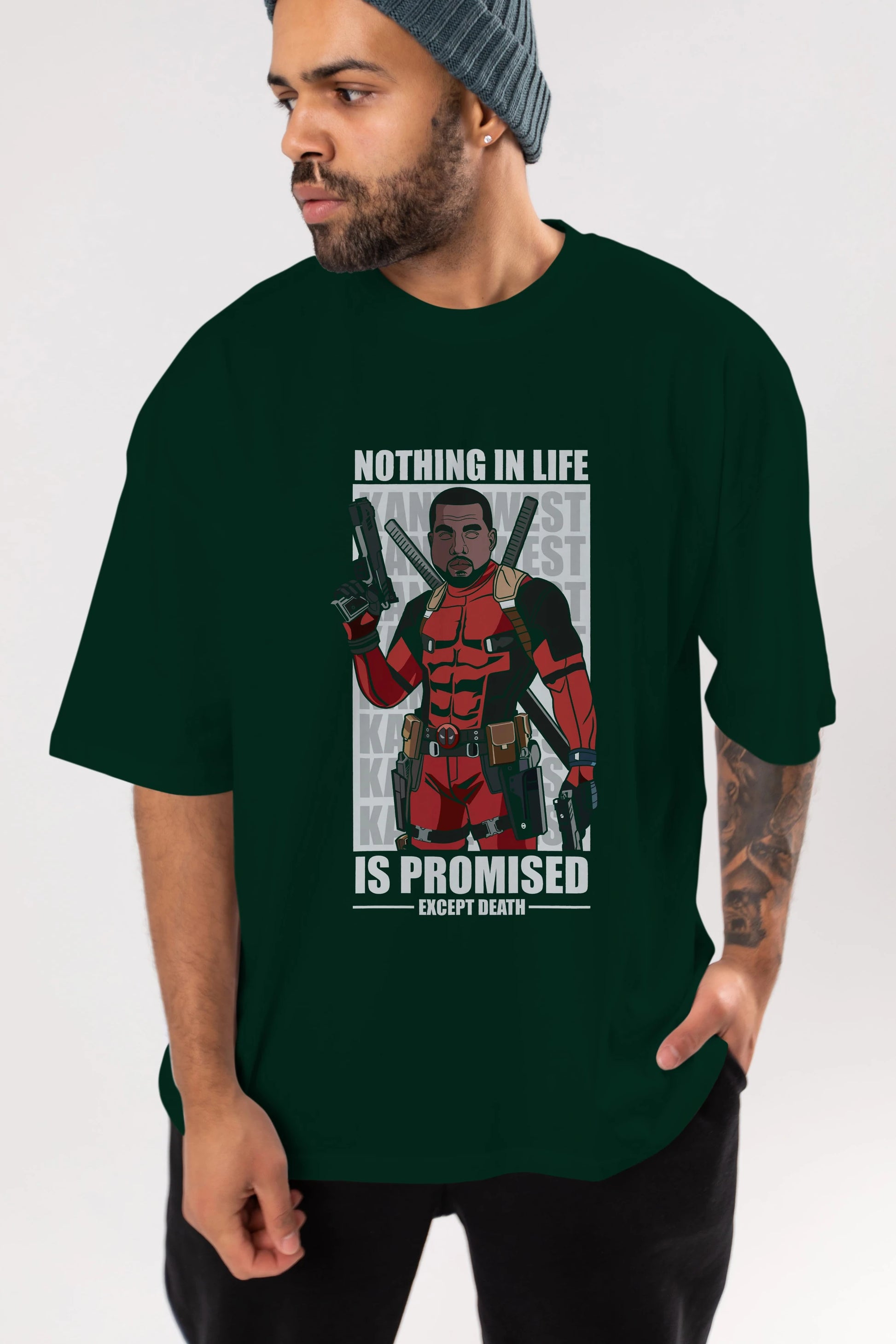 Kanye West Deadpool Ön Baskılı Oversize t-shirt Erkek Kadın Unisex %100 Pamuk tişort