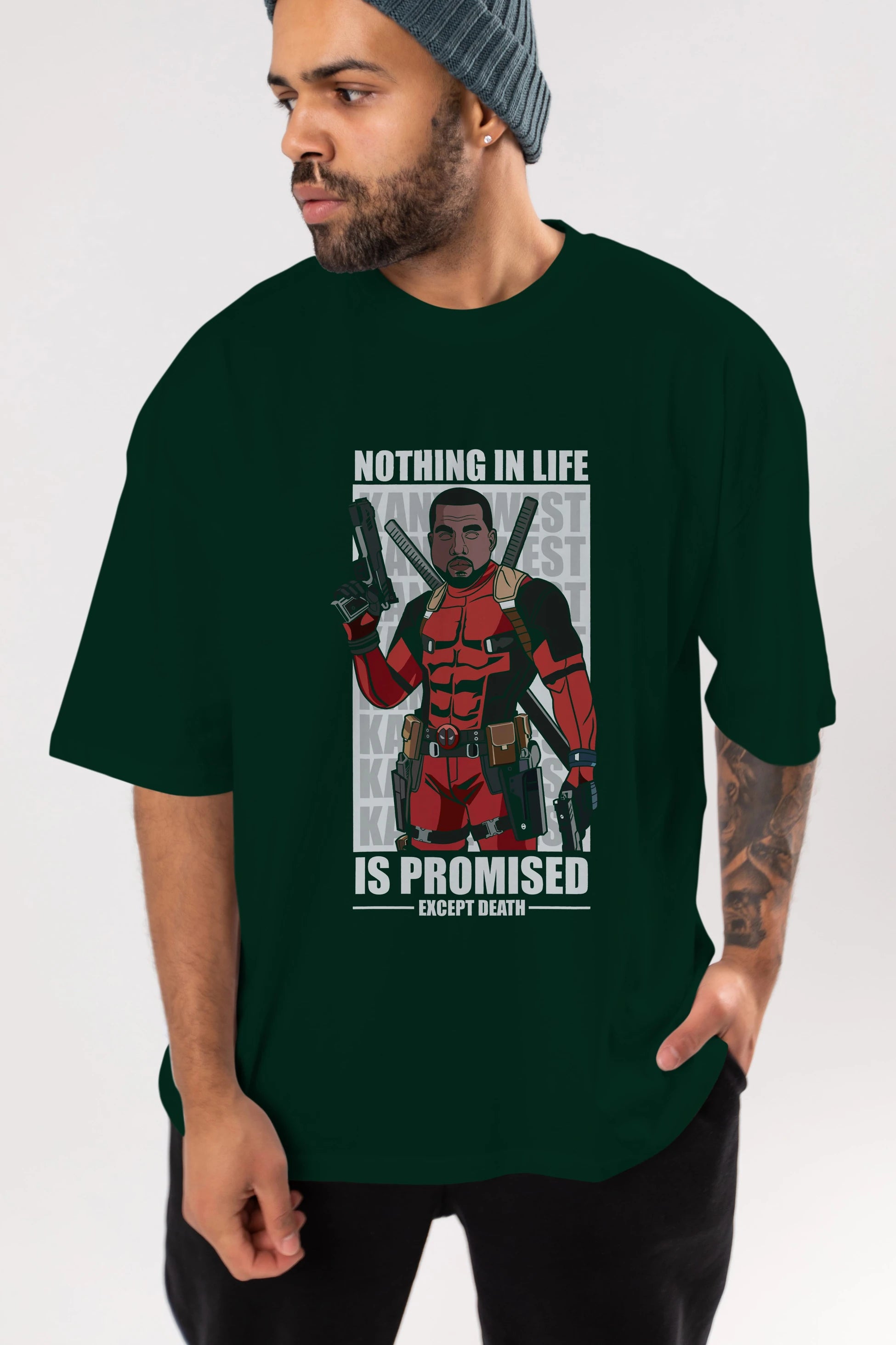Kanye West Deadpool Ön Baskılı Oversize t-shirt Erkek Kadın Unisex %100 Pamuk tişort