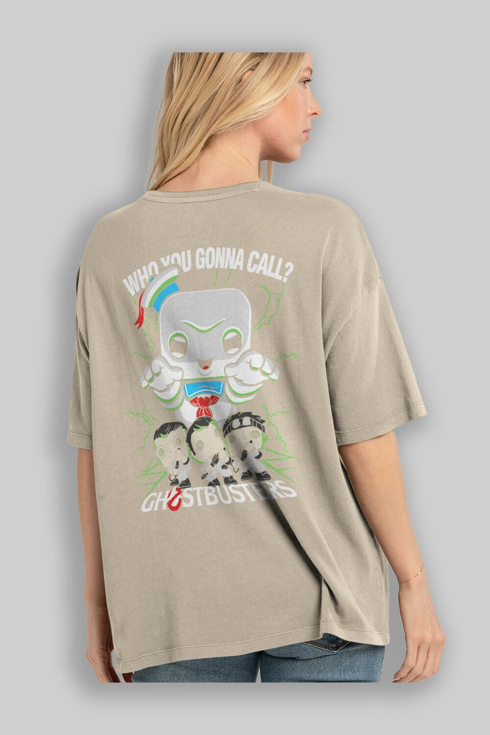 Ghostbusters Arka Baskılı Oversize t-shirt Erkek Kadın Unisex %100 Pamuk Bisiklet Yaka tişort