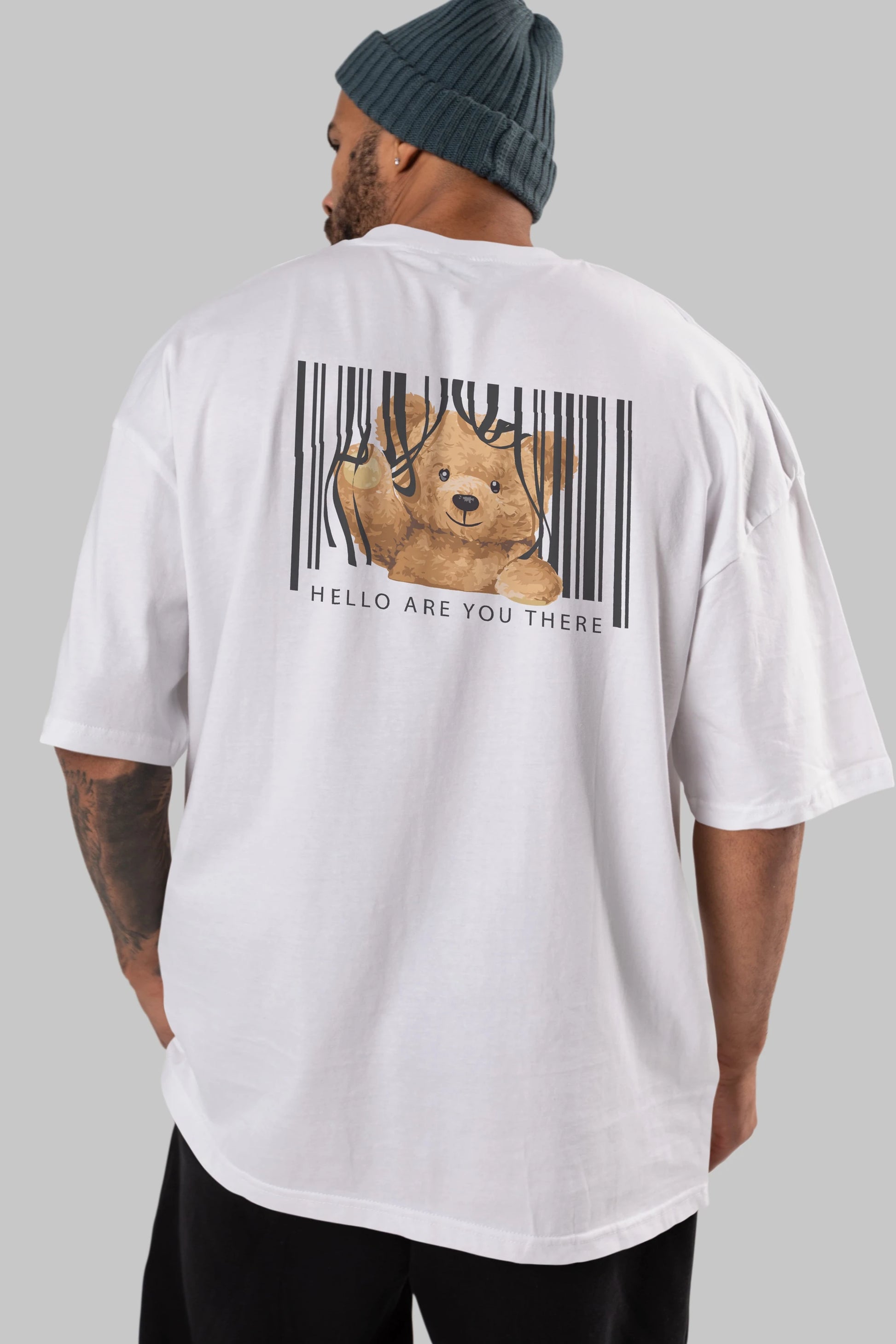 Teddy Bear Hello Arka Baskılı Oversize t-shirt Erkek Kadın Unisex %100 Pamuk