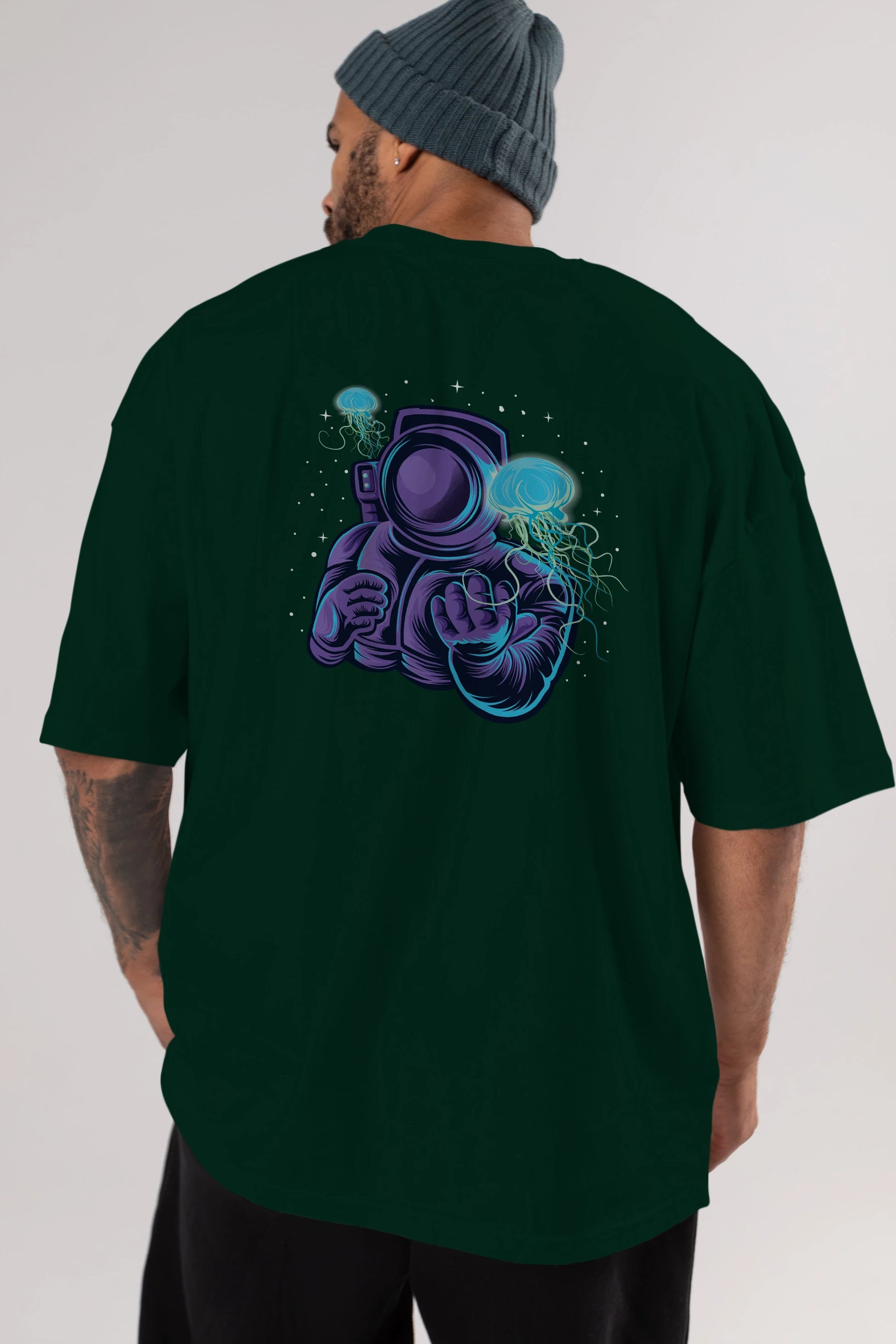 Astronaut and Jellyfish Arka Baskılı Oversize t-shirt Erkek Kadın Unisex