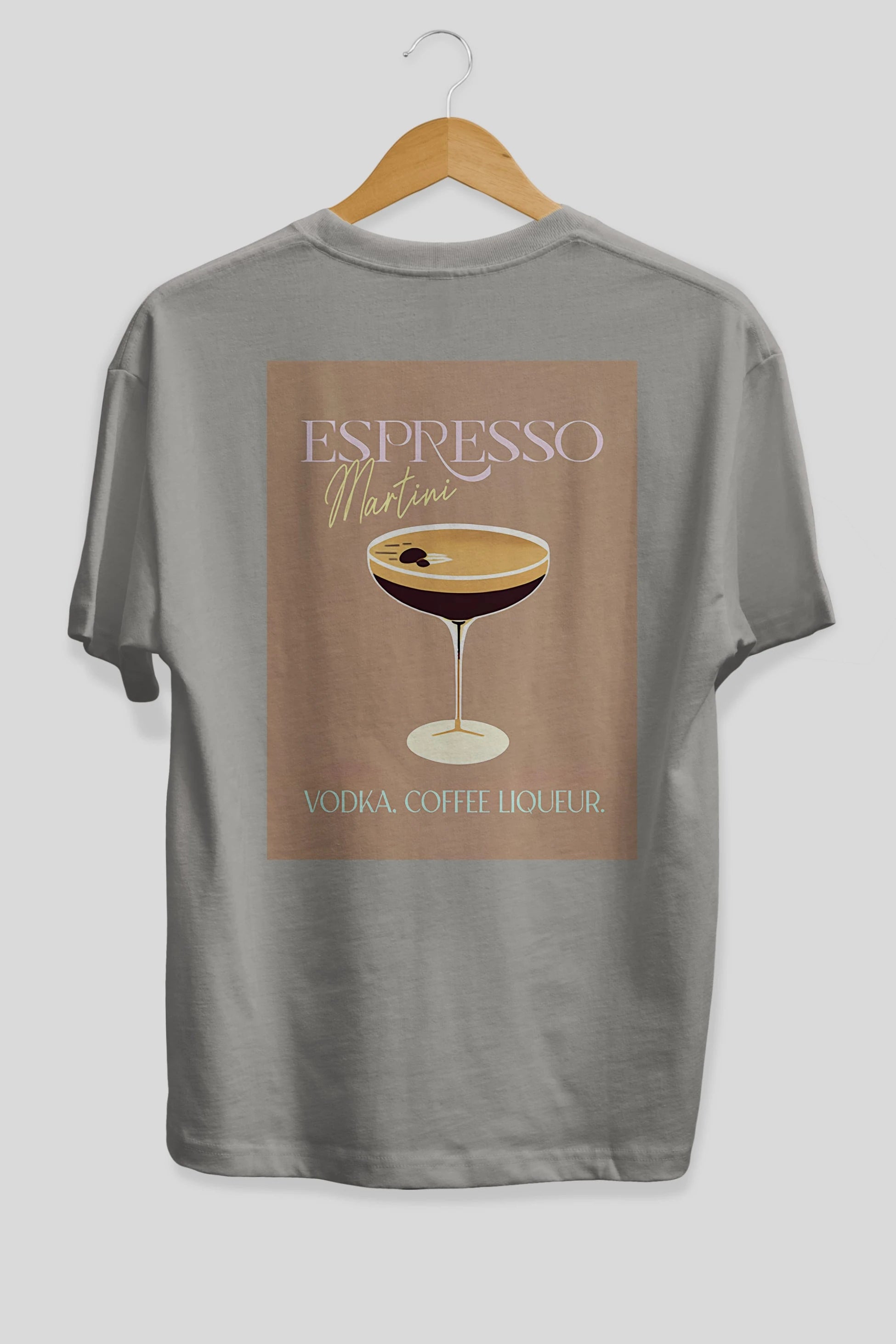 Espresso Martini Cocktail Arka Baskılı Oversize t-shirt Erkek Kadın Unisex %100 Pamuk Bisiklet Yaka tişort