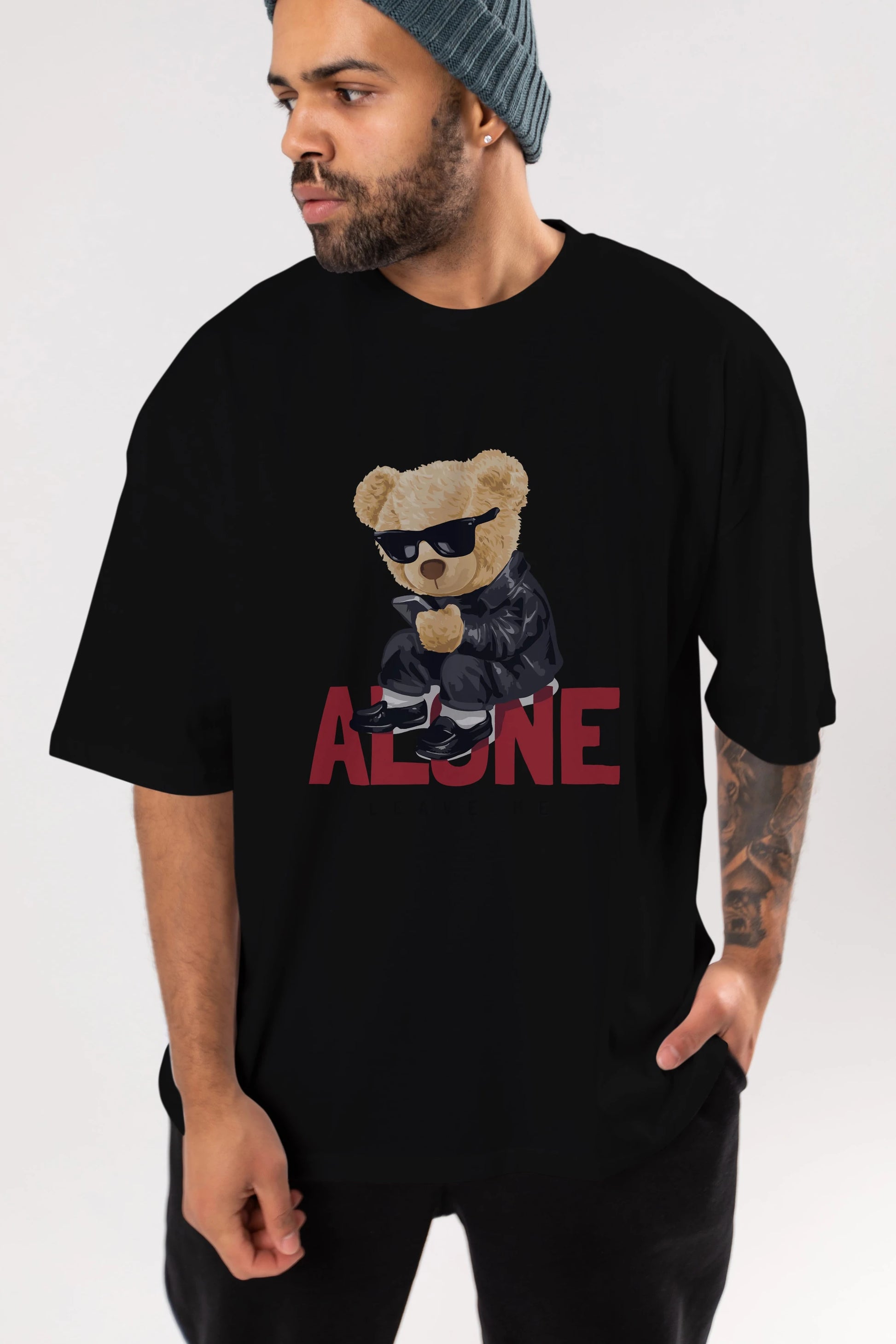 Teddy Bear Alone Ön Baskılı Oversize t-shirt Erkek Kadın Unisex %100 Pamuk