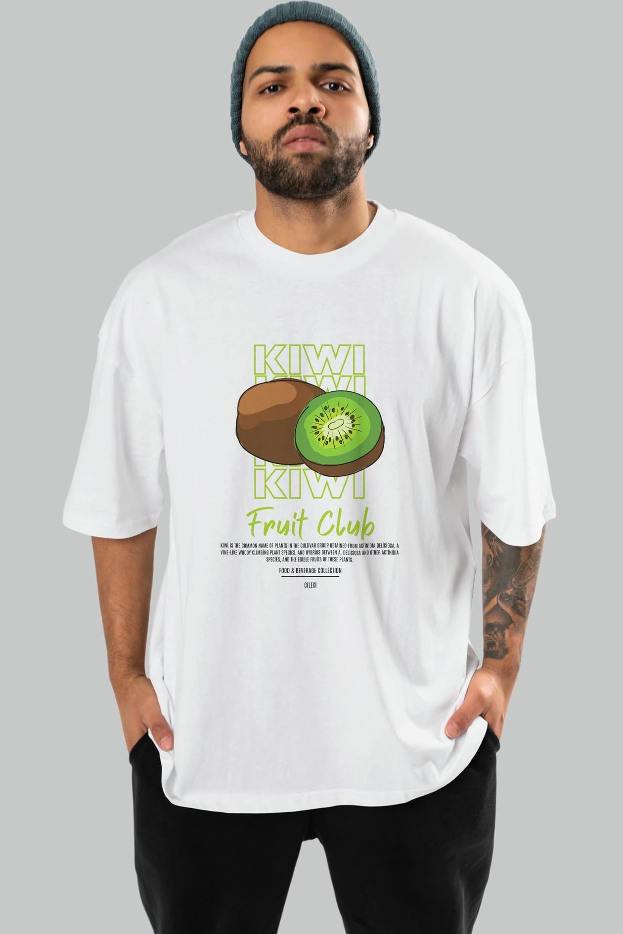 Kiwi Ön Baskılı Oversize t-shirt Erkek Kadın Pamuk Bisiklet Yaka tişort