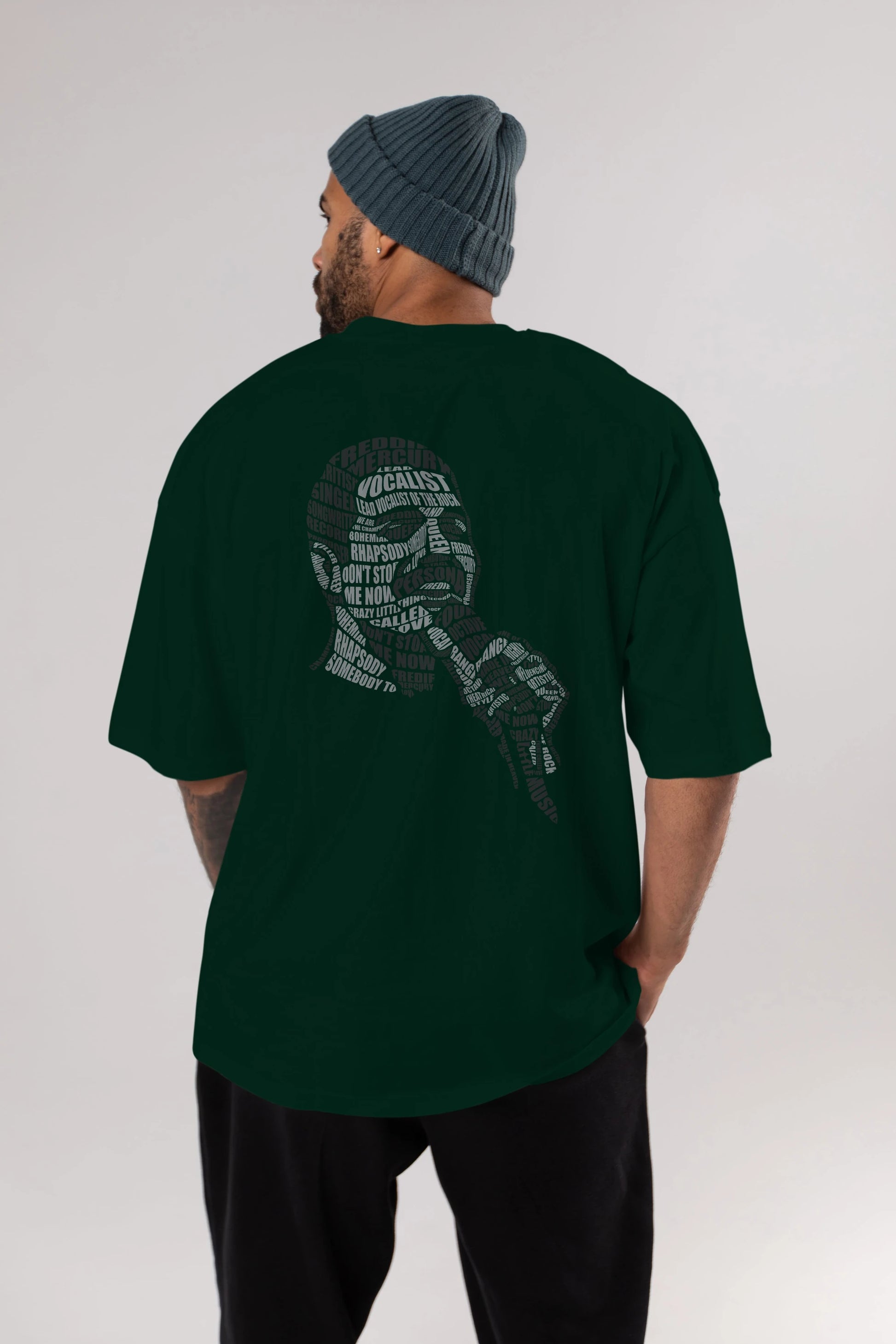 Freddy Mercuri Calligram Arka Baskılı Oversize t-shirt %100 pamuk Erkek Kadın Unisex