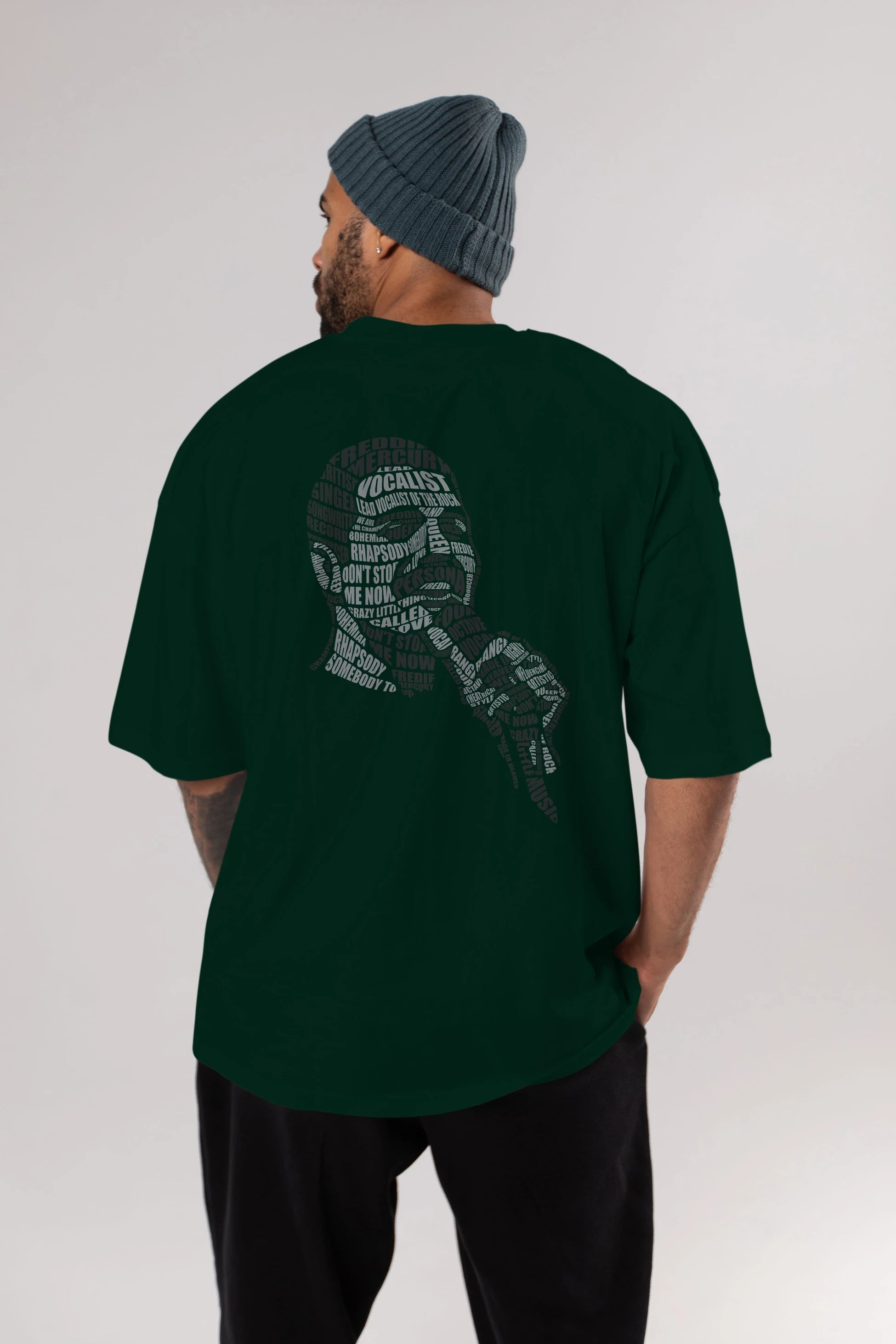 Freddy Mercuri Calligram Arka Baskılı Oversize t-shirt %100 pamuk Erkek Kadın Unisex