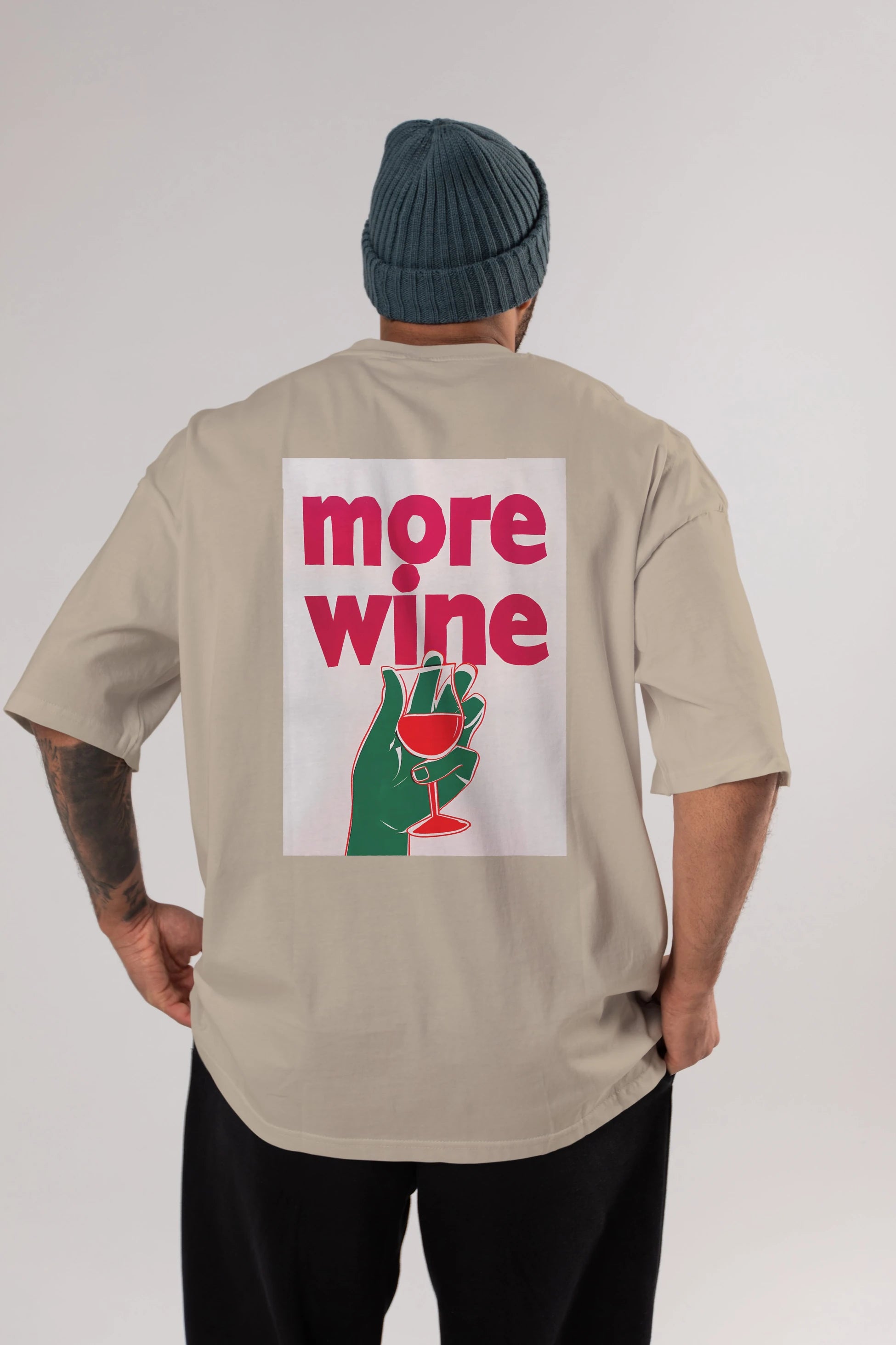 More Wine 3 Arka Baskılı Oversize t-shirt Erkek Kadın Unisex %100 Pamuk Bisiklet Yaka tişort
