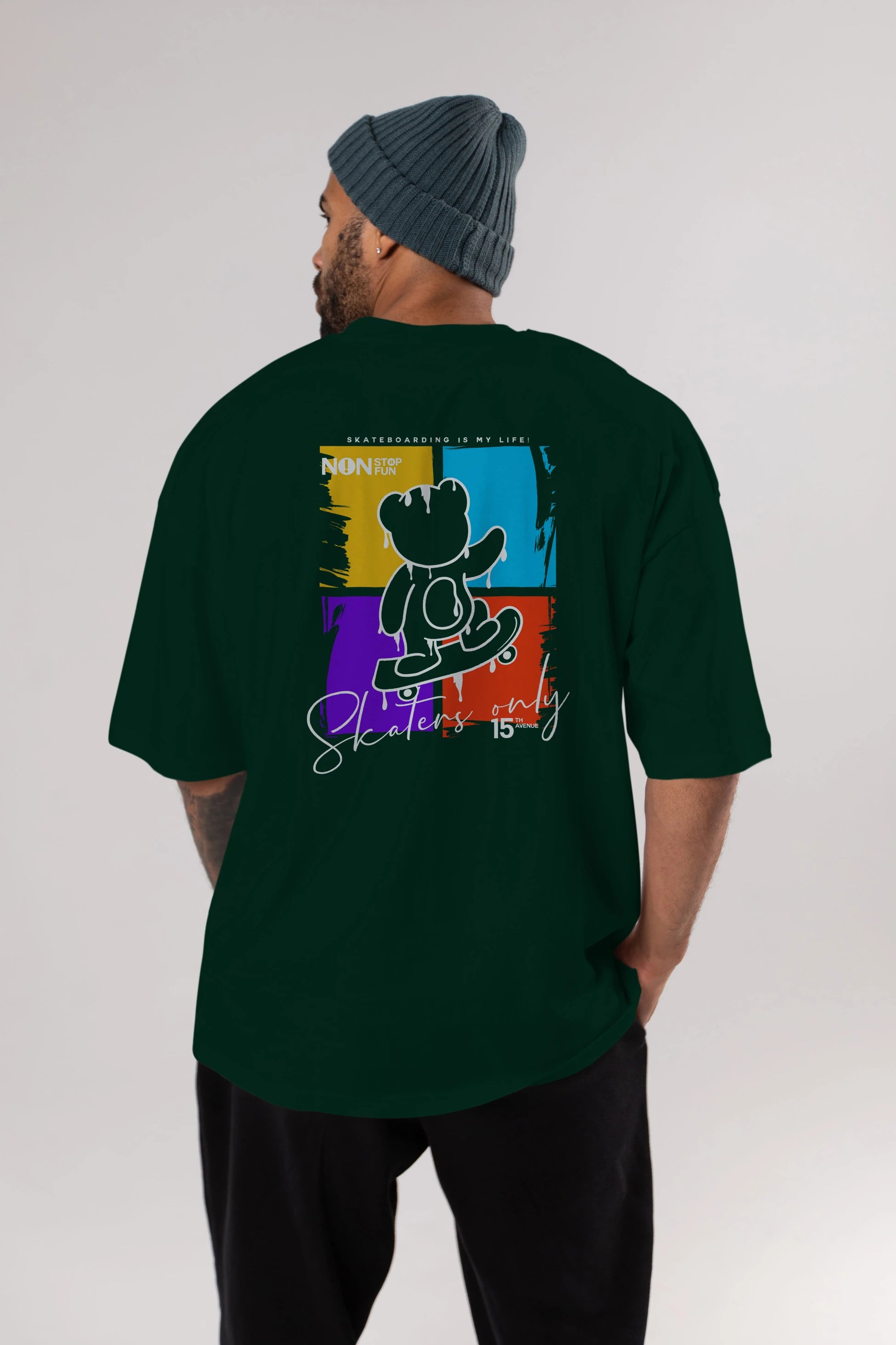 Skaters Only Bear Arka Baskılı Oversize t-shirt Erkek Kadın Unisex